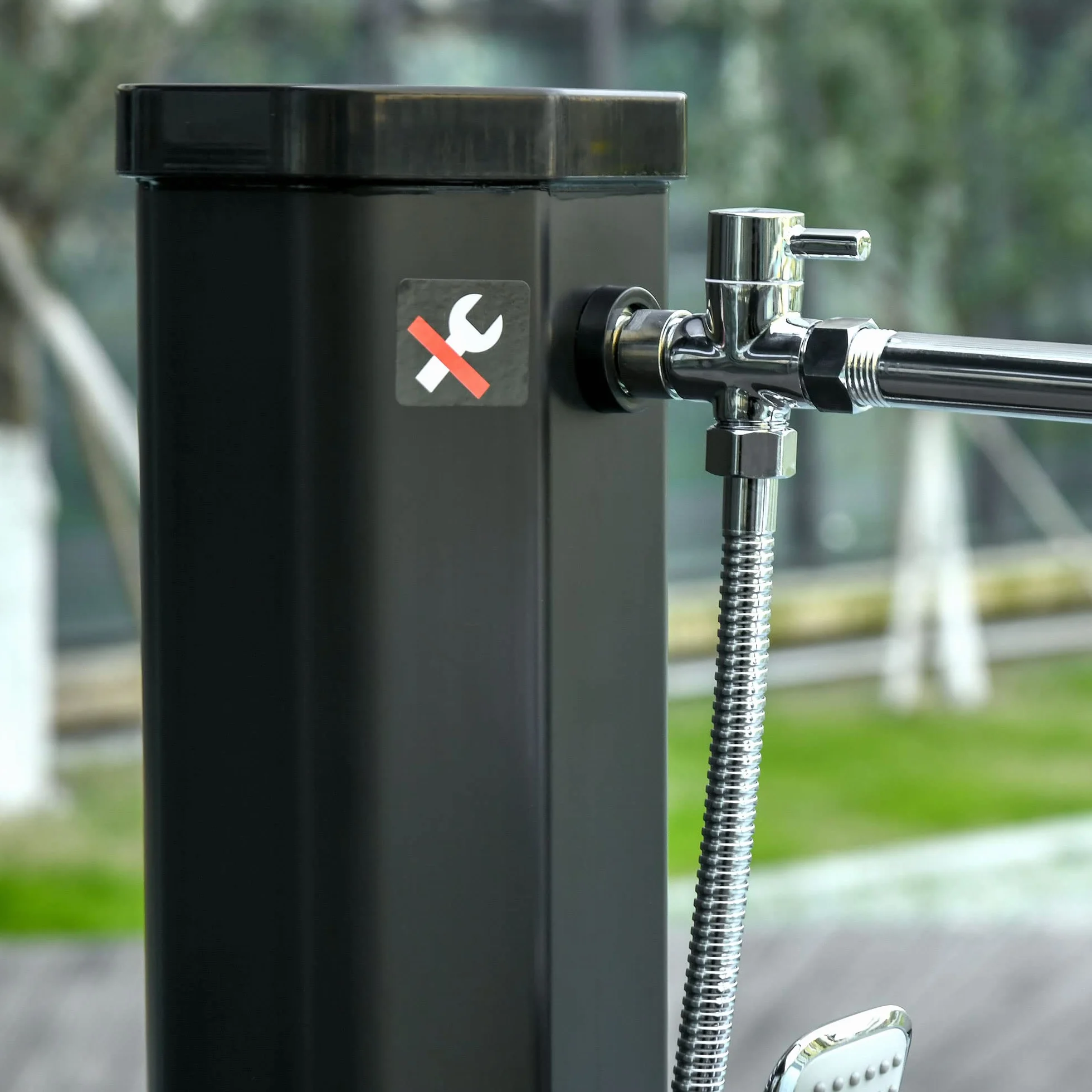 Outsunny Ducha Solar Exterior 35L 2 Cabezales Grifo Agua Caliente 0-55℃ Jardín Piscina 17,5x14,5x216 cm Negro