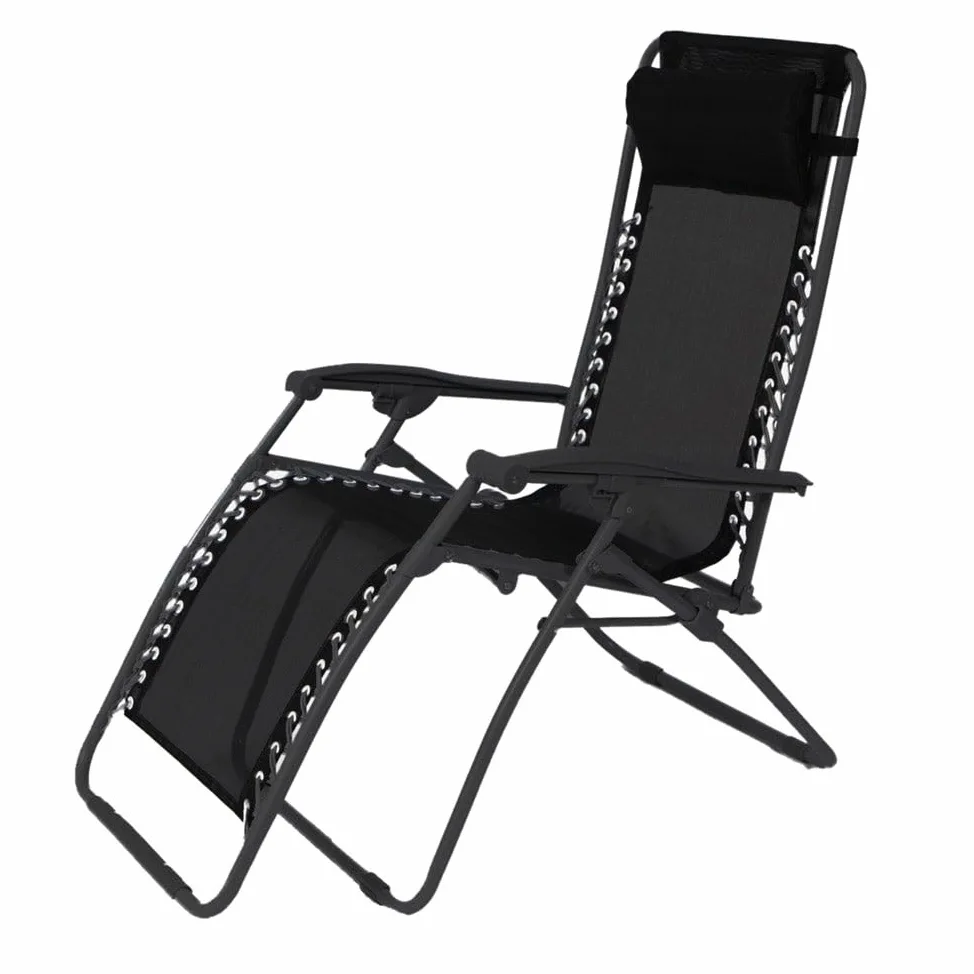 LOLAhome Sillón Tumbona Gravedad Cero Negro, Textileno Alta Resistencia | Reclinable con Bloqueo de Seguridad y Ligeras Acero, de 95x65x106 cm, Para Exterior, Jardín, Terraza, Piscina.