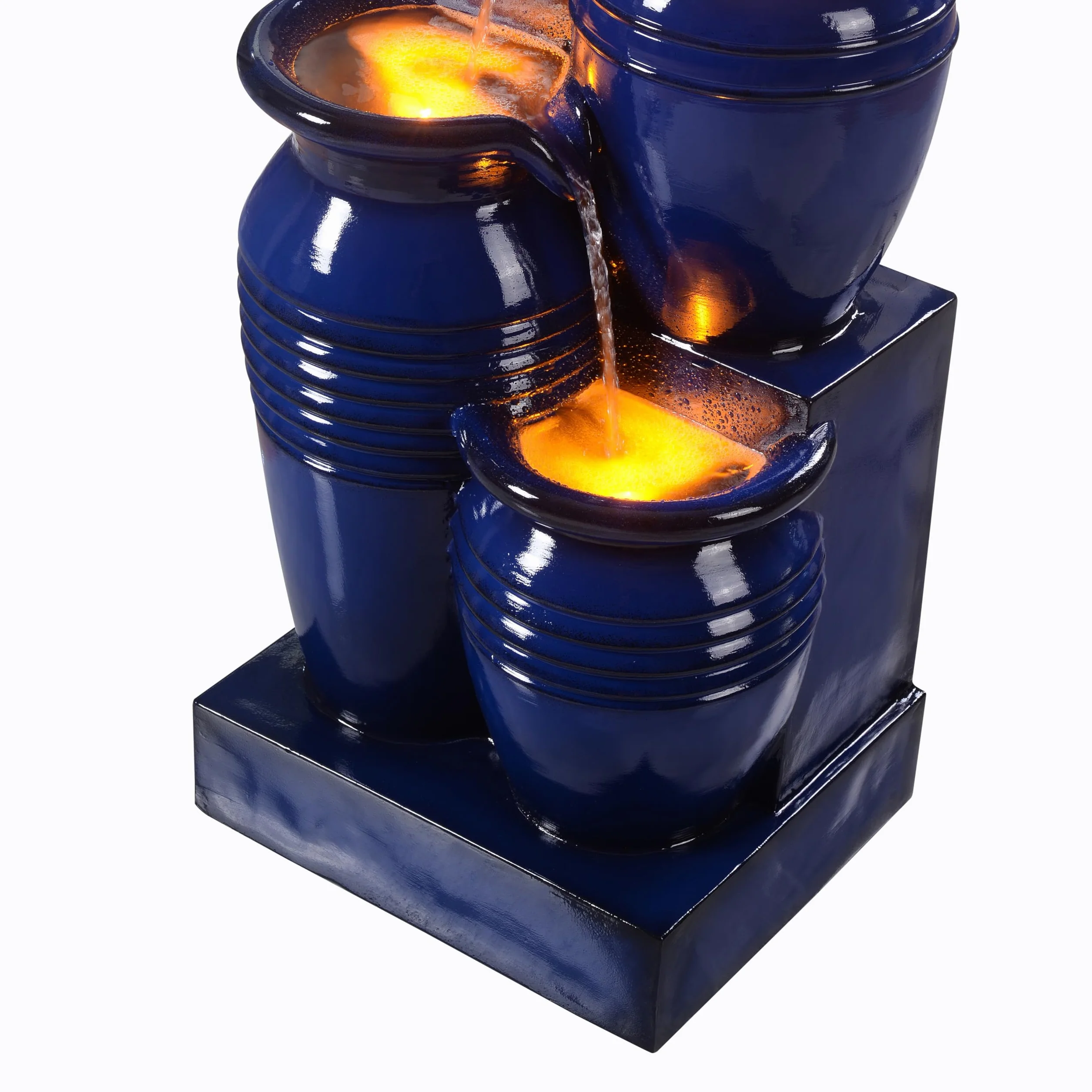 Fuente de Agua Solar en Cascada de 4 Niveles, Luces LED, 28.74", Azul Marino. Ideal para Jardines, Patios, Balcones. Marca Teamson Home.