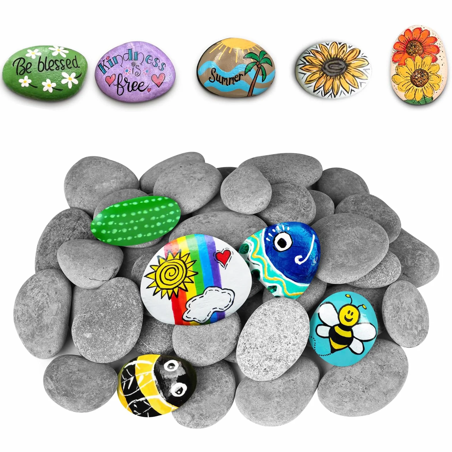 Piedras Planas Grandes para Pintar, Piedras Creativas Pintadas a Mano, 20 Piezas