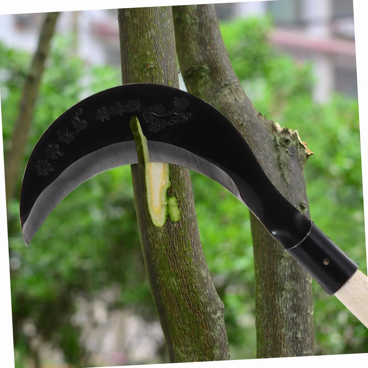 Hemobllo Guadaña De Mano De Acero Al Manganeso Para Deshierbe Jardinería Mango Largo, Cuchillo Jardín Afilado y Resistente Para Césped y Maleza, Herramienta Manual Práctica Para Cultivo