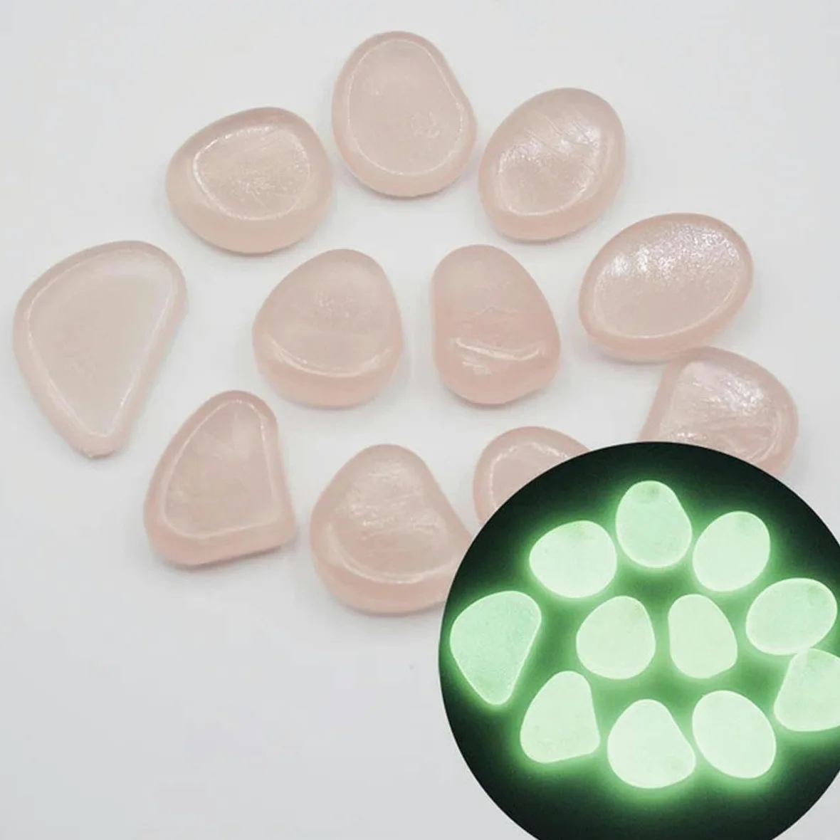 Piedras luminosas para jardín que brillan en la oscuridad, guijarros para peces al aire libre, rocas de guijarros para acuario, mezcla de colores, 400 piezas, rosa pálido
