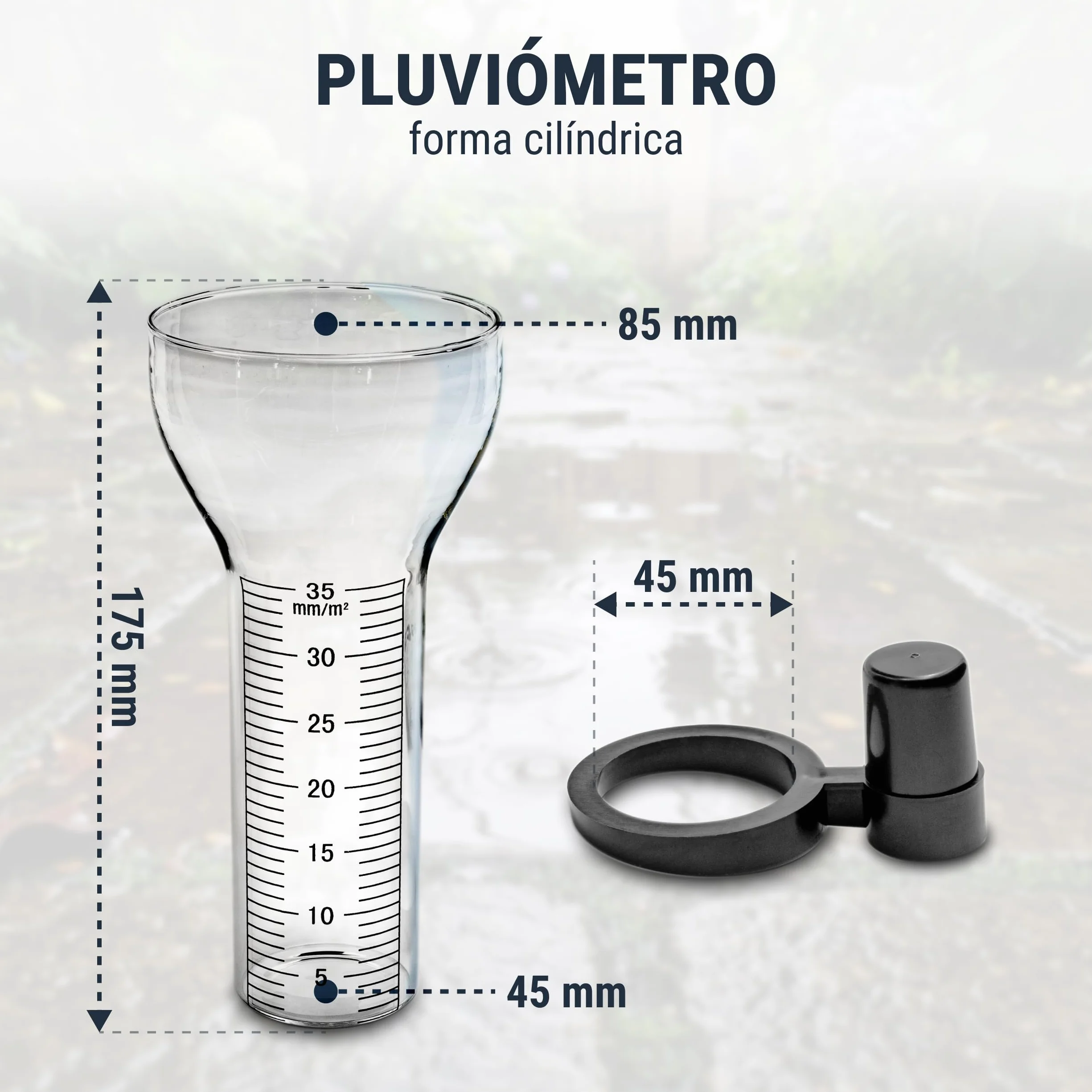 Pluviómetro de cristal de repuesto 35 mm/m² con soporte, medidor de precipitaciones