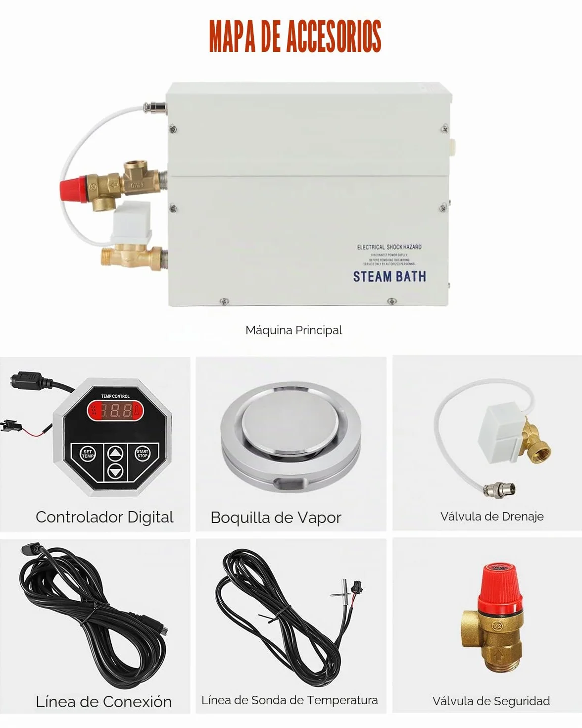 CGOLDENWALL Generador de Vapor para Sauna 3KW 220V de Casera, Ideal para Sauna/Ducha/Baño/SPA, con Sistema de Autodrenaje, Controlador Digital LED 35-55℃ para 3 m³ de Espacio Calentar