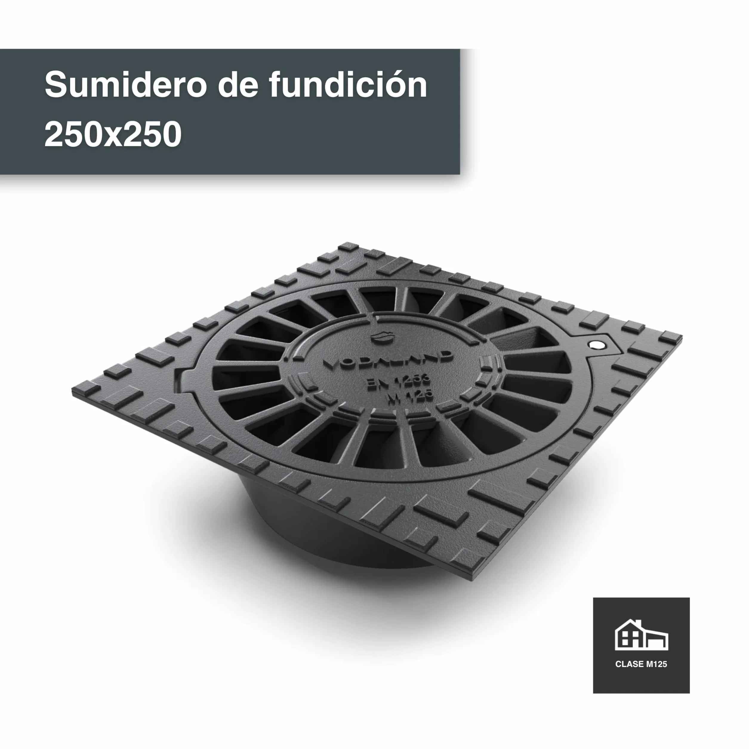 Vodaland Sumidero Sifónico de Fundición Dúctil Clase Carga M125 Drenaje Exterior 250x250mm Ø110
