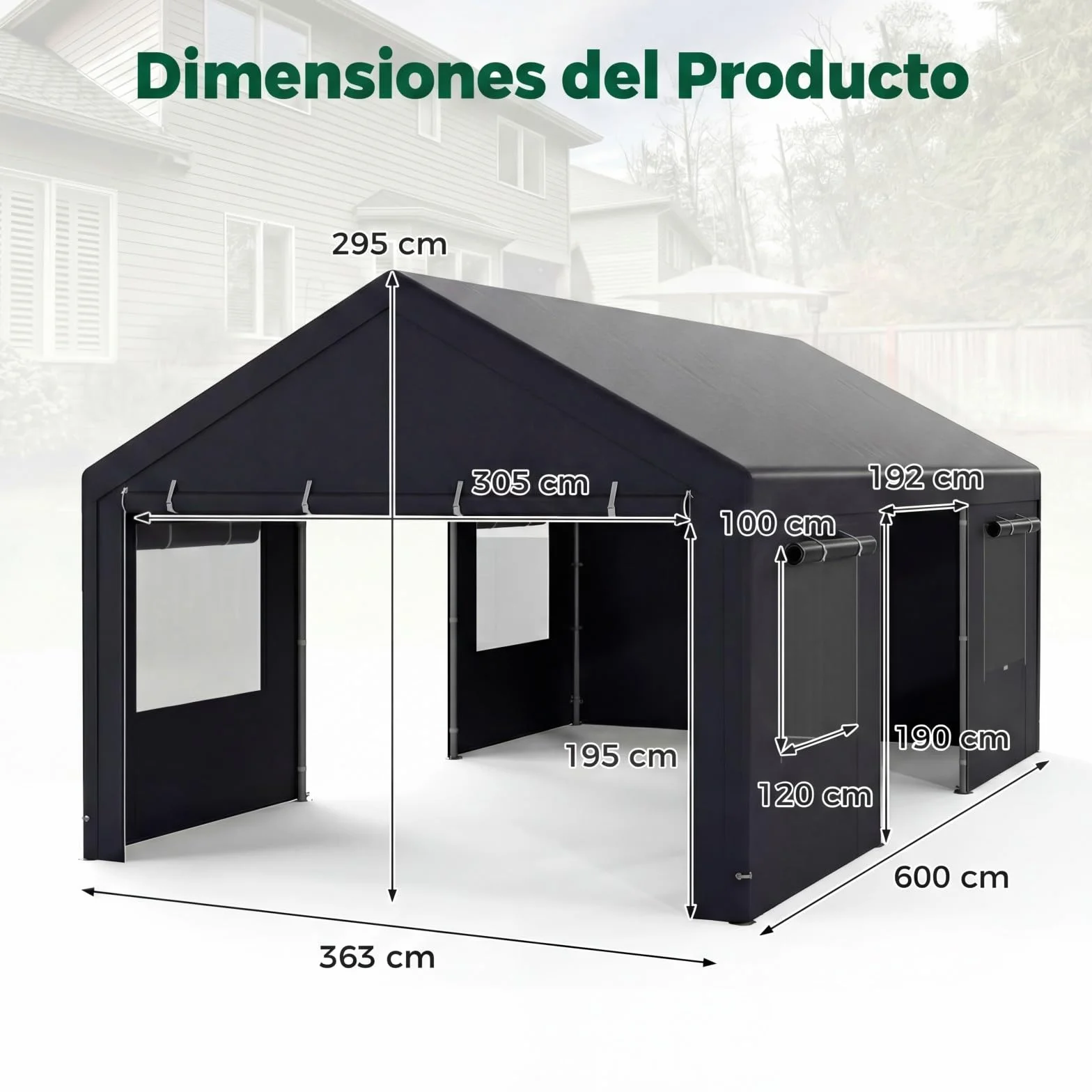 GYMAX Cobertizo Portátil para Coche 3.6 x 6 m Garaje Exterior Lona de PE Impermeable SUV Moto Gris