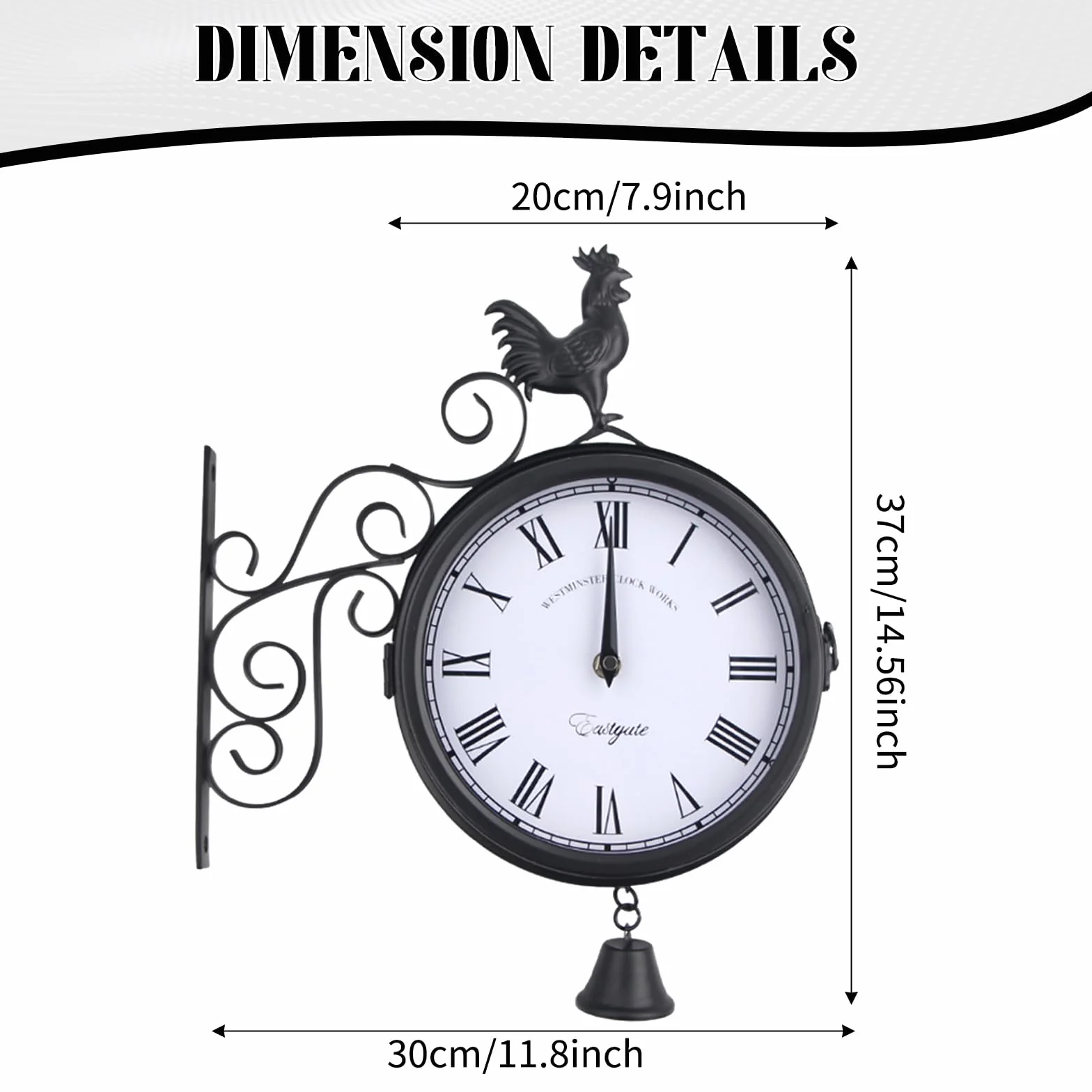 Reloj de jardín retro 20 cm resistente al agua doble cara exterior