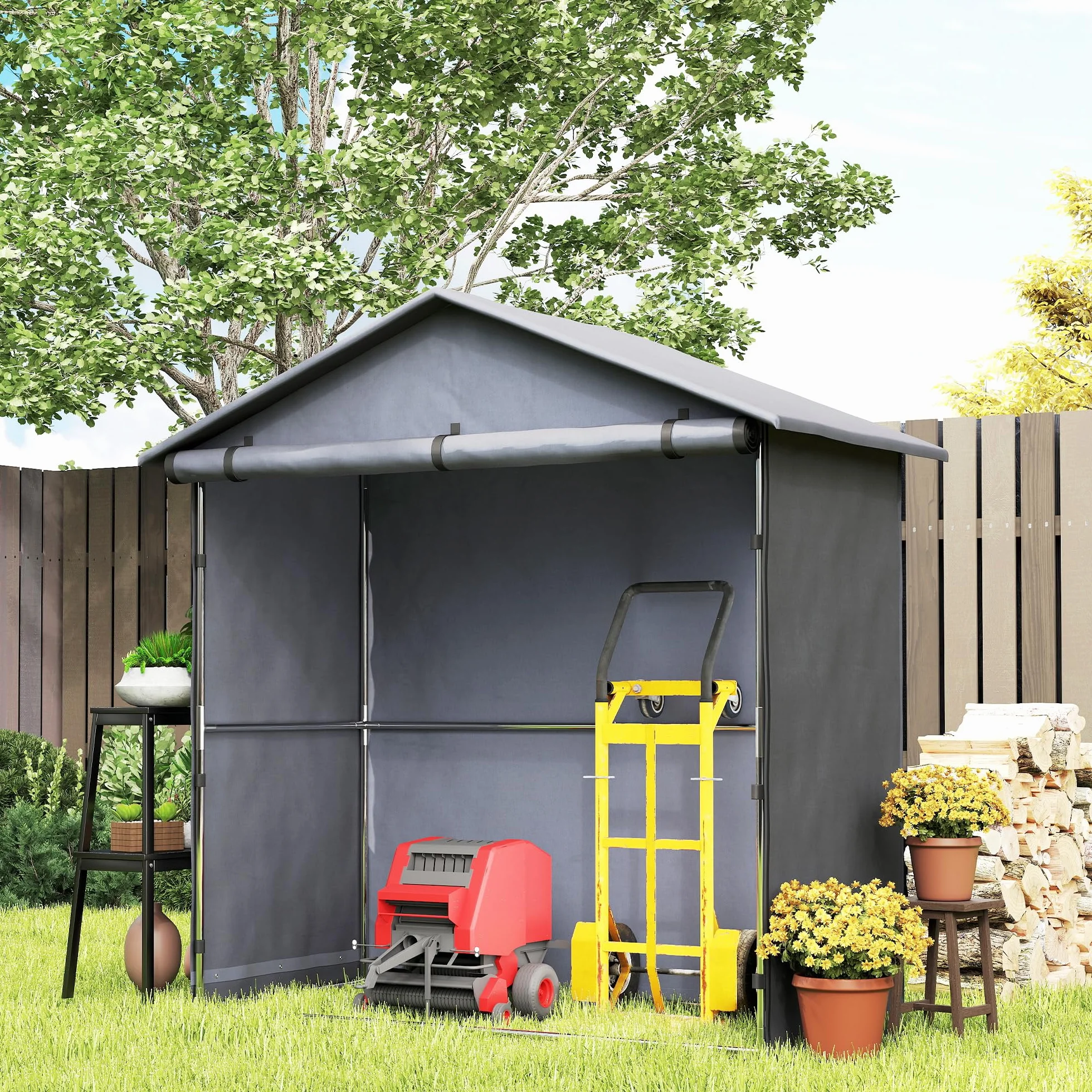 Outsunny Carpa Garaje 1,1x2 m Entrada Enrollable Acero Galvanizado Oxford 420D UV30+ Gris Oscuro