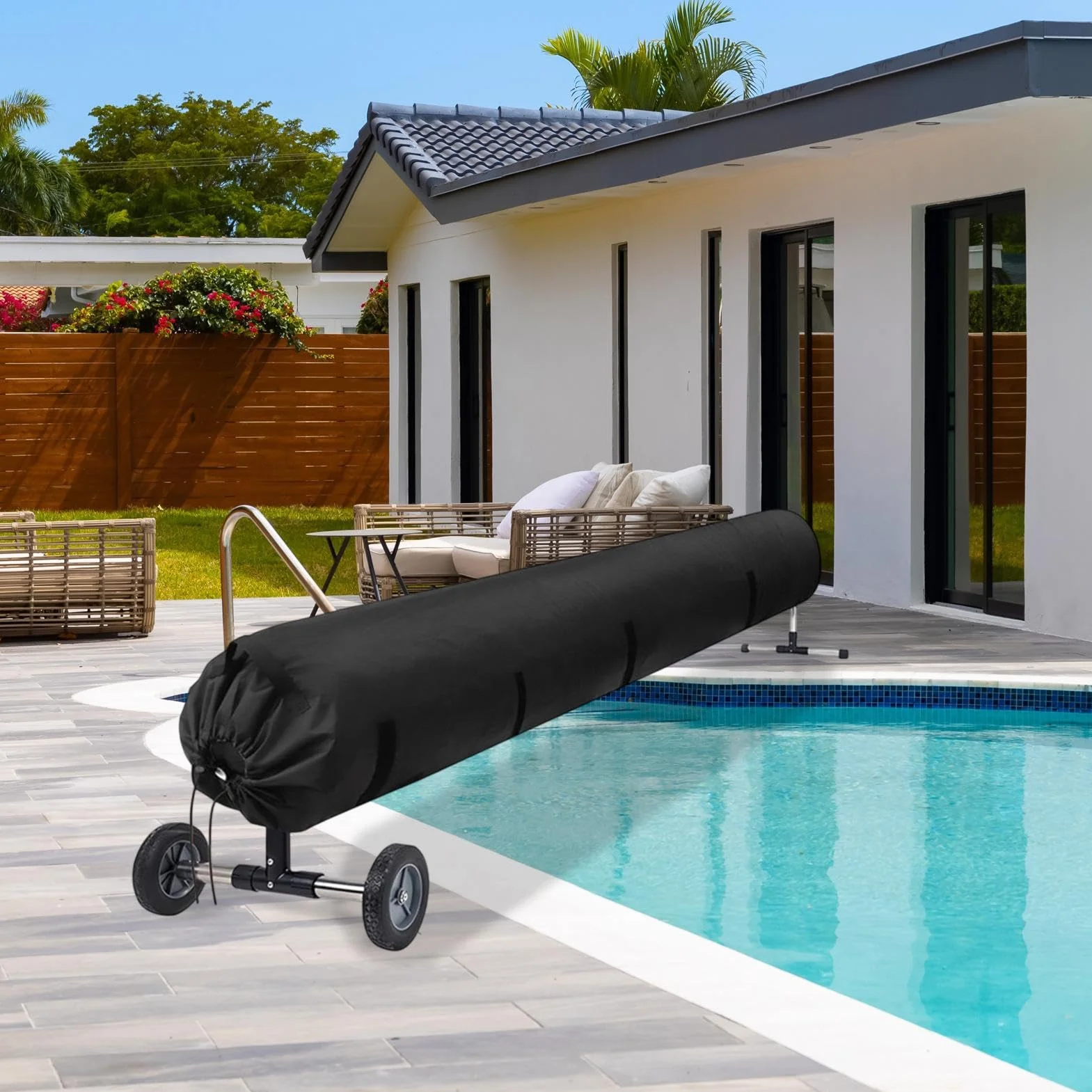 Cubierta de Carrete Solar para Piscina, Tela Oxford, Protector de Rollo de Tierra para Jardín y Patio