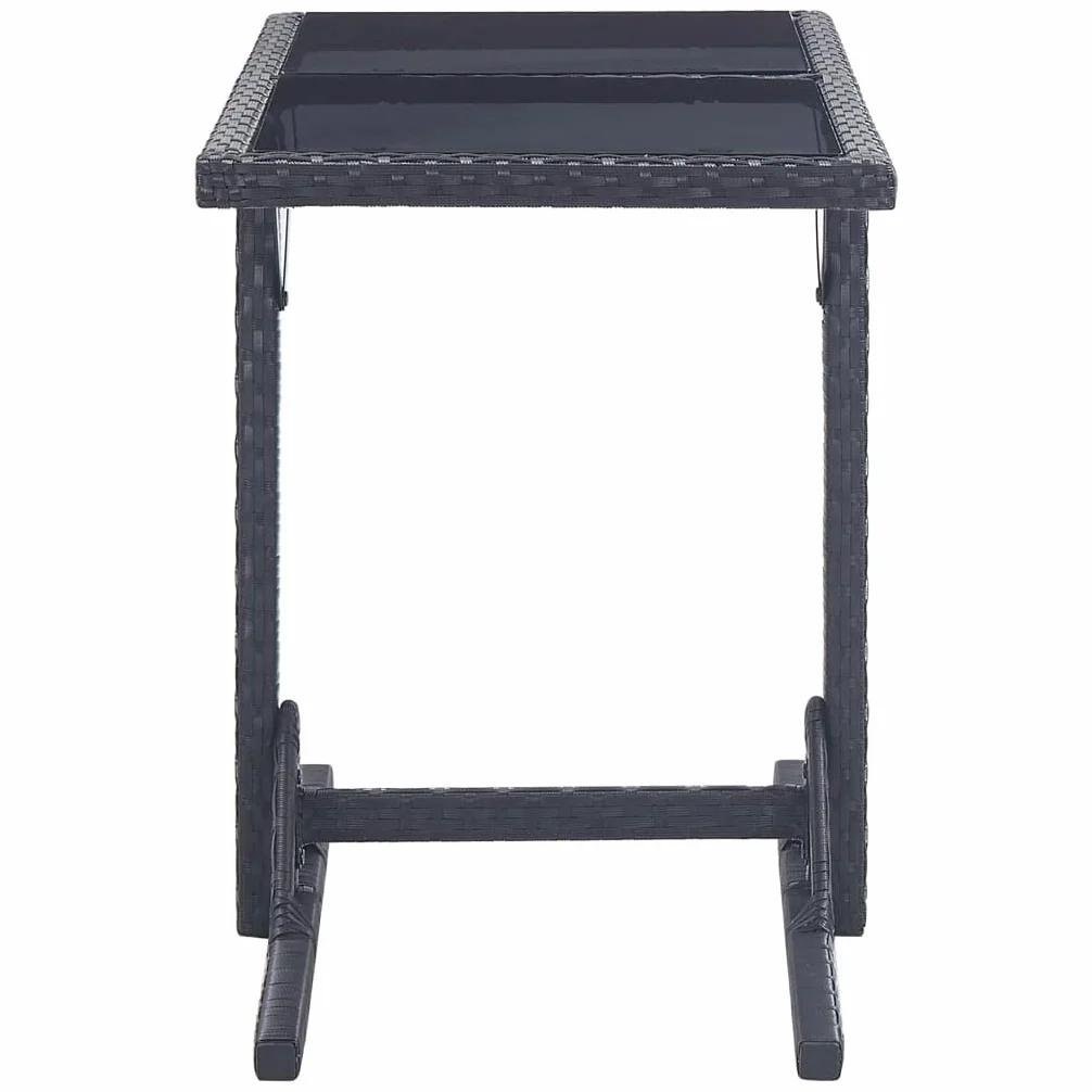 Mesa de jardín de ratán de polietileno, color negro, 110 x 53 x 72 cm, con placa de cristal, marco de acero estable, ratán sintético resistente al agua, para terraza y jardín