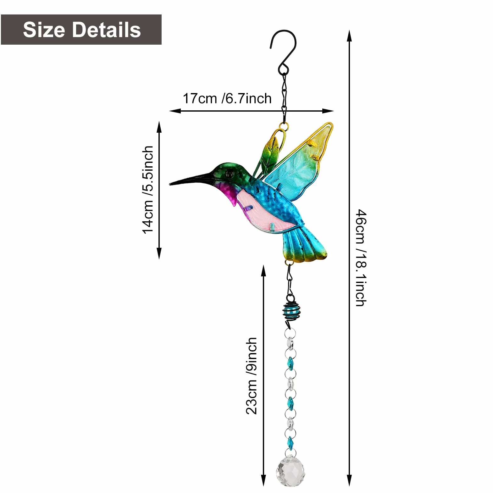 MWOOT Cristal Atrapasoles Colibrí Ferro Suncatcher Decoración Arcoíris Prisma Colgante