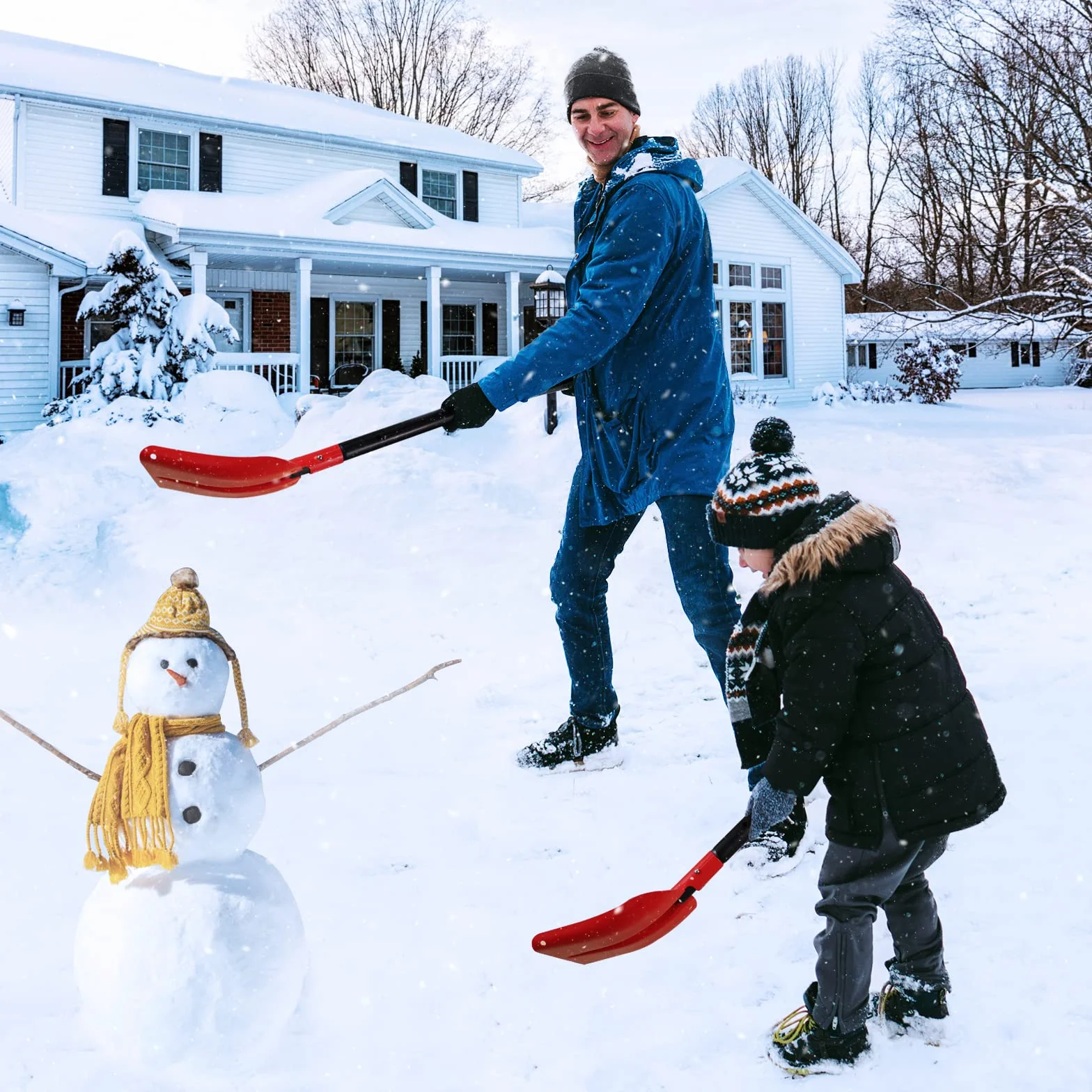 COFIT 120cm Pala Nieve Coche con Mango, Picas Jardineria Portátil para Hielo, Arena, Barro Herramienta Remoción Rojo