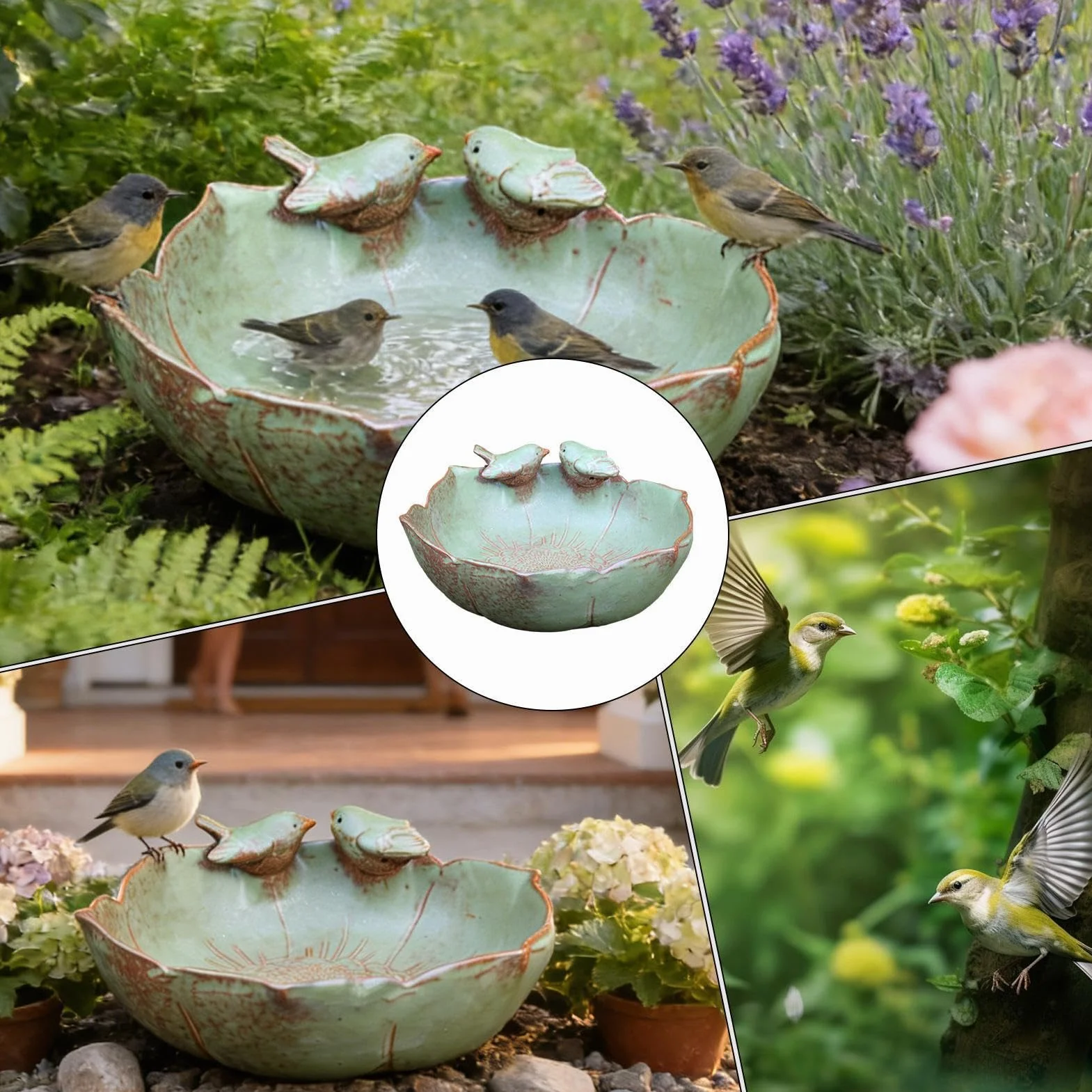 Bebedero para Aves de Suelo Gran Decorativo | Cuenco de Cerámica para Agua y Macetero Hidropónico para Jardín Interior Exterior, Patio, Balcón, Ventana, Terraza
