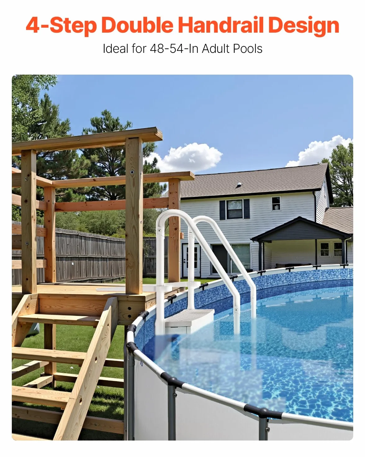 VEVOR Escalera para Piscina 4 Escalones con Pasamanos Dobles Antideslizantes 181,4 kg 874 x 808 x 1985 mm Blanco Leche