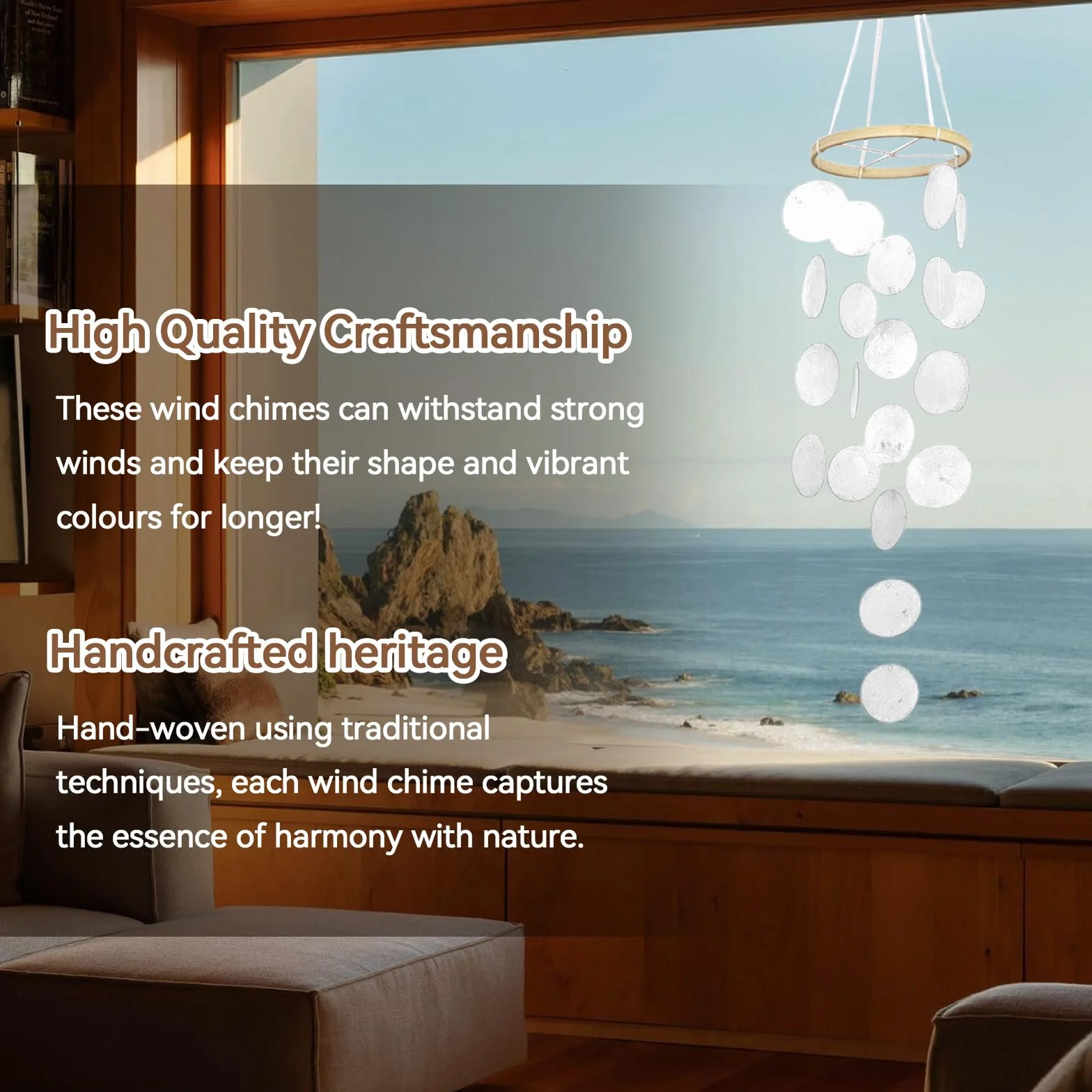 Carillón de viento concha bohemia decorativa atrapasueños nácar jardín blanco