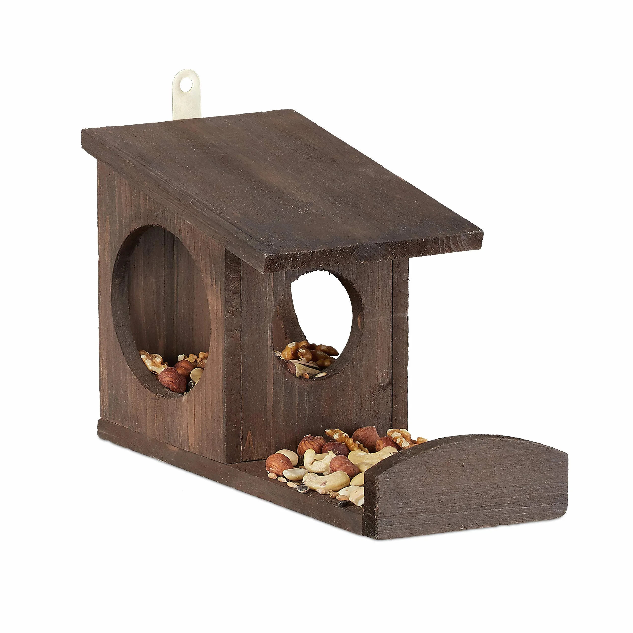Relaxdays Comedero Ardillas para Colgar, Madera de Abeto, Marrón Oscuro, 17,5 x 14 x 25 cm