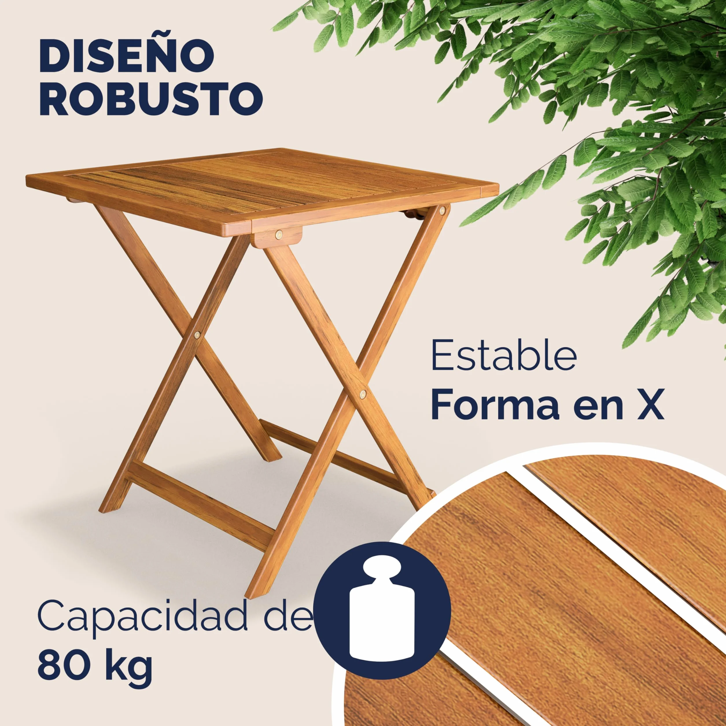Casaria Set de Mesa y 2 Sillas Plegables Madera, Juego Bistró Compacto Jardín