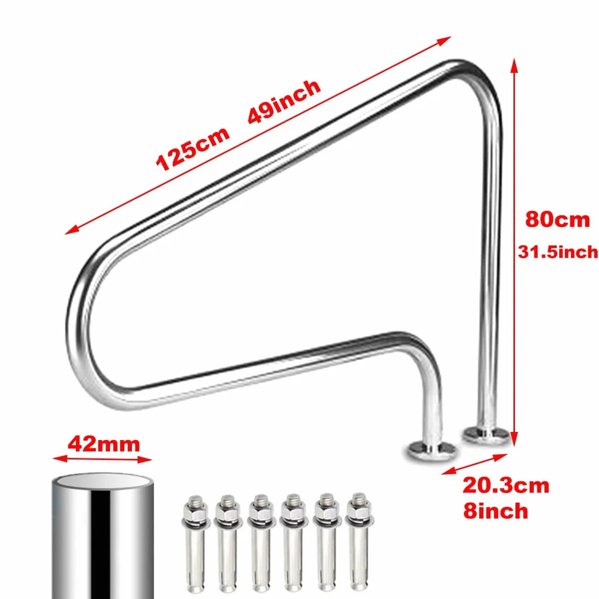 Pasamanos de Piscina de Acero Inoxidable 304, Barandilla para Piscina Enterrada, 250kg