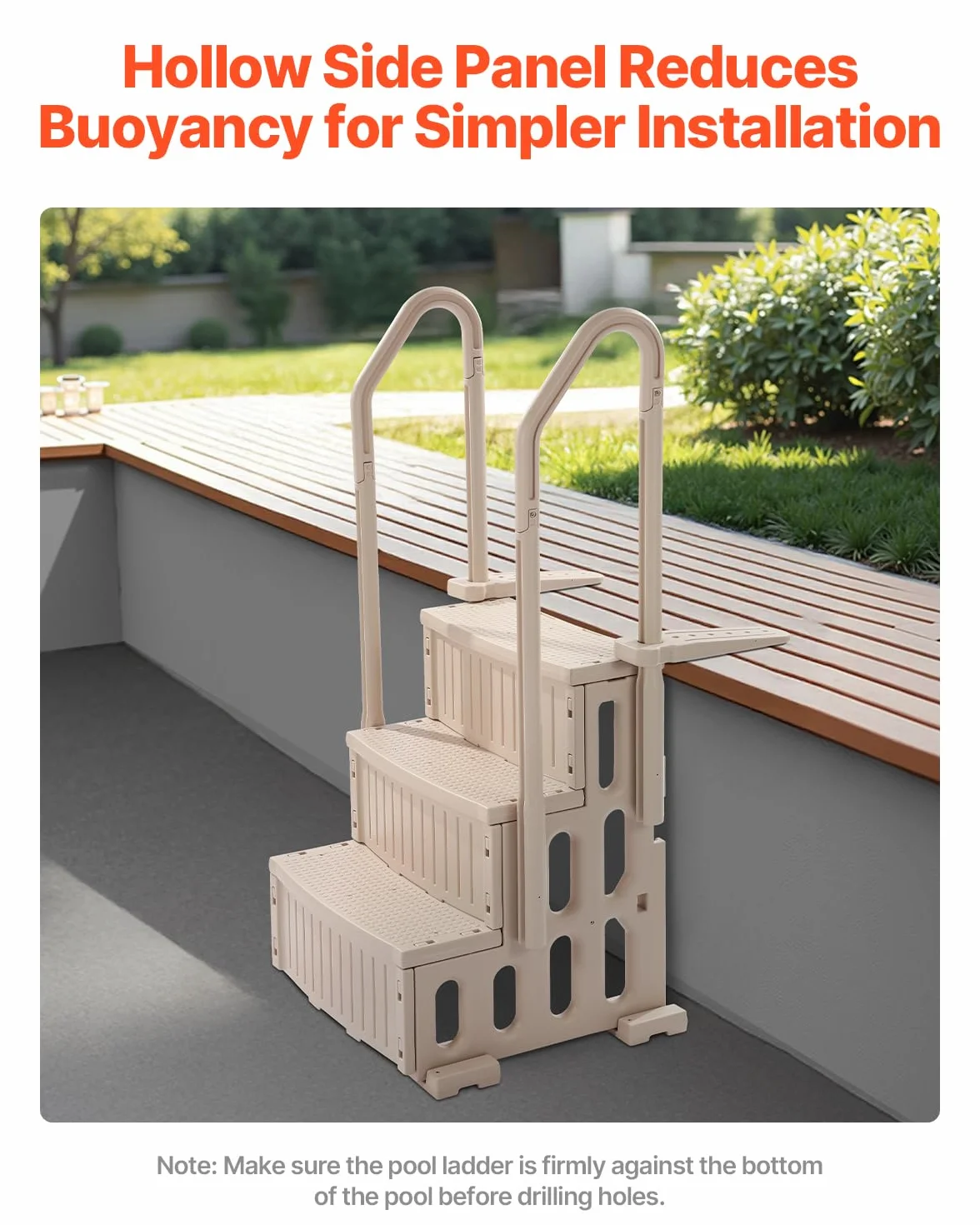 VEVOR Escalera para Piscina, 3 Escalones con Pasamanos Dobles, Capacidad 181,4 kg, 1500 x 820 x 670 mm, Gris Topo