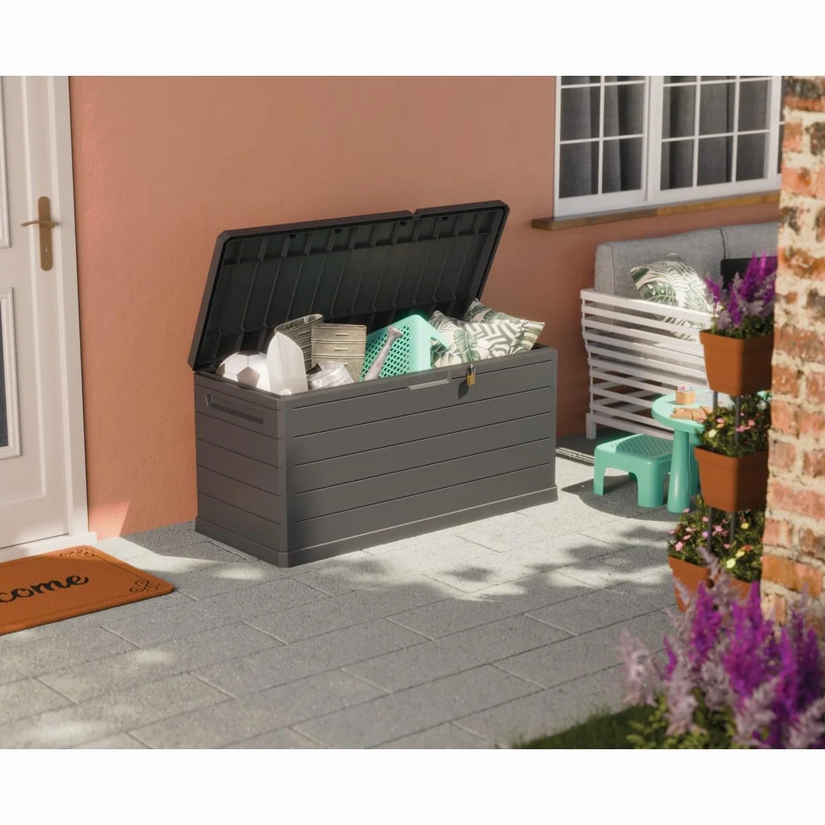Art Plast Caja de almacenamiento exterior 350 L gris 118,5 x 52 x 57 cm resistente al agua