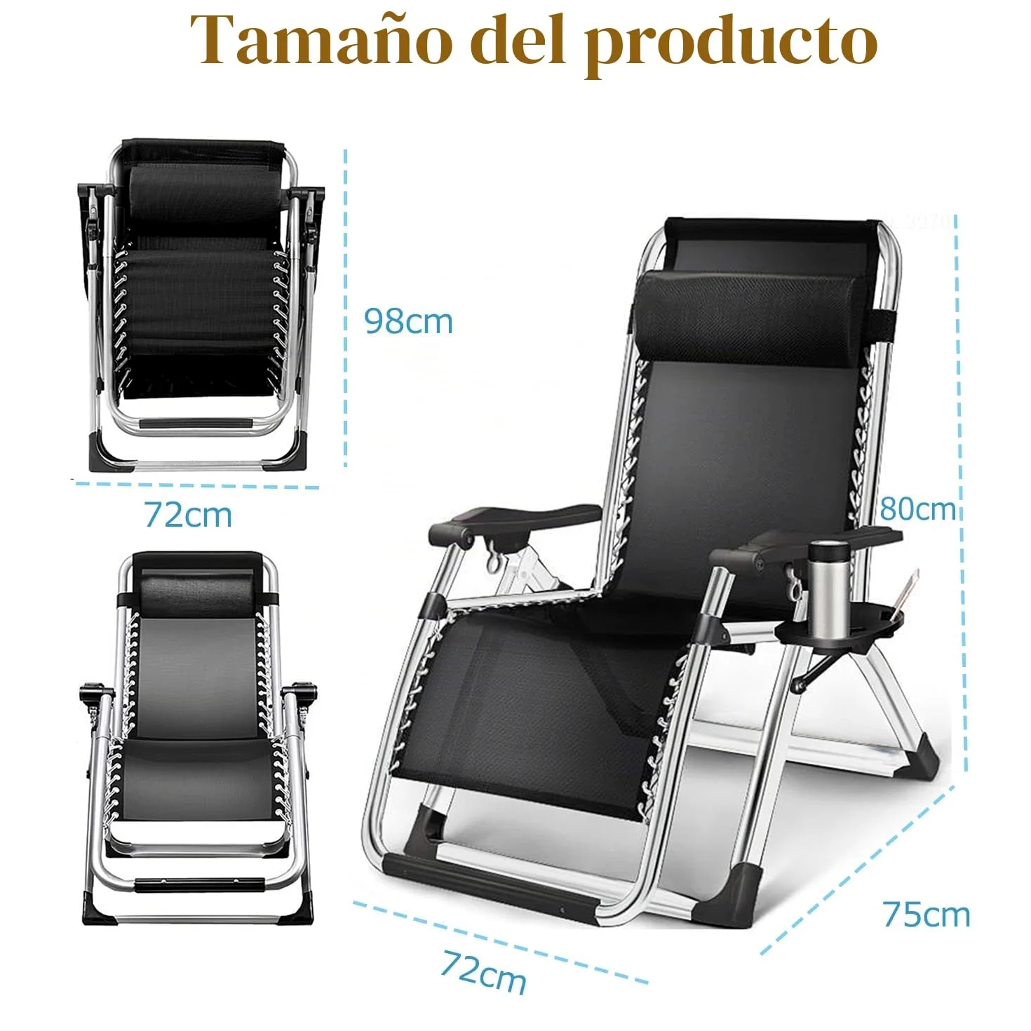 Tumbonas Plegables con Cojin，Silla Gravedad Cero Tumbona Interior Oficina Piscina Exterior Reclinable Salon de Playa Jardin Camping Terraza con Reposapies (Pesimista 2 Sillas)