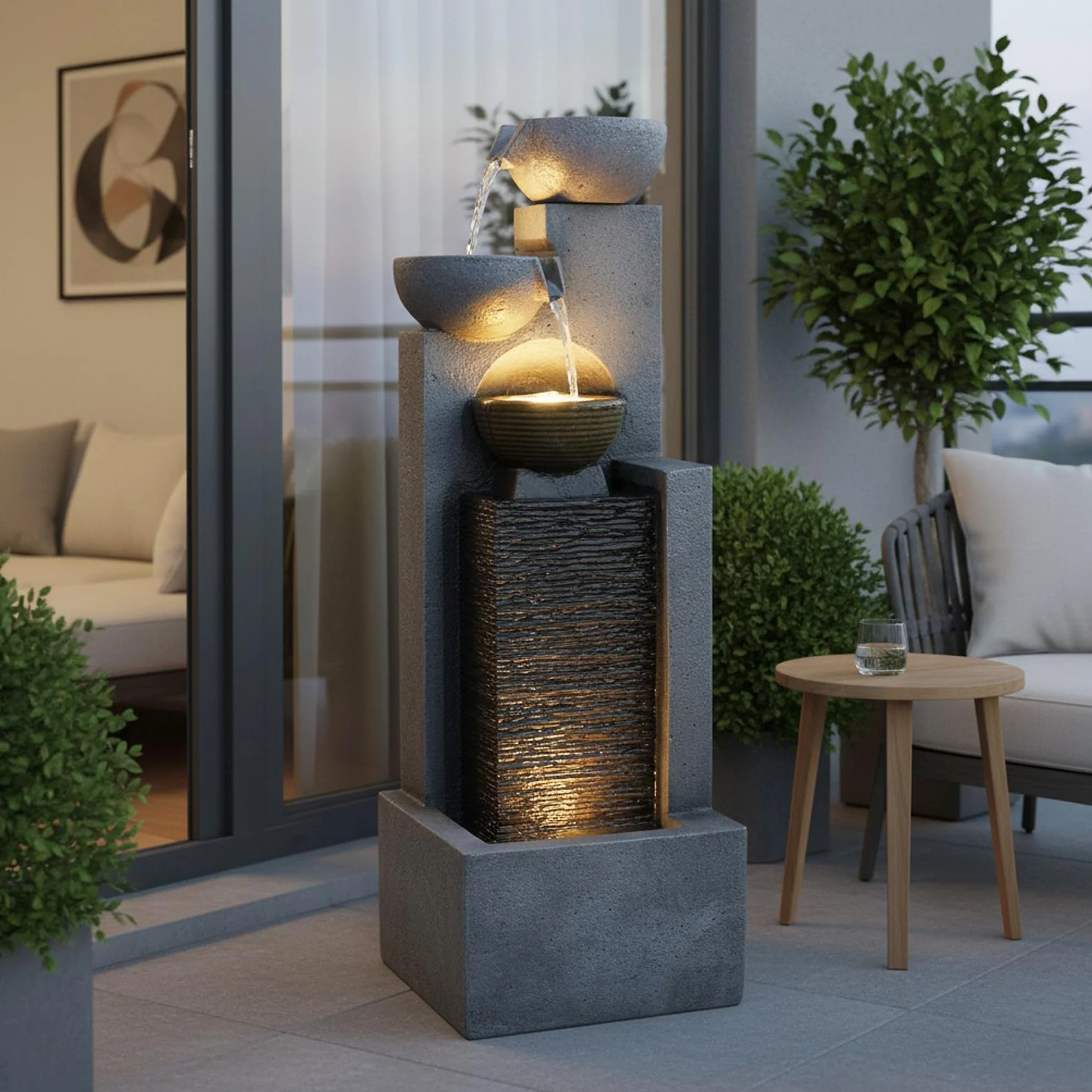Fuente de Hierro Forjado de la Marca Gran Fuente, Iluminación LED y Cascada de Agua, Decoración de Jardín