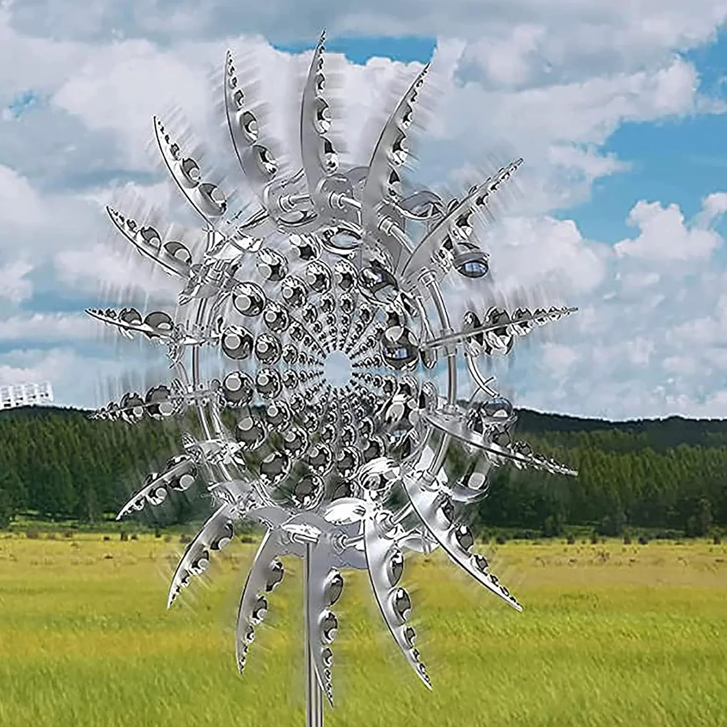 Metal 3D Molino de Viento de Acero Inoxidable Giratorio Escultura Cinética con Estaca de Jardín