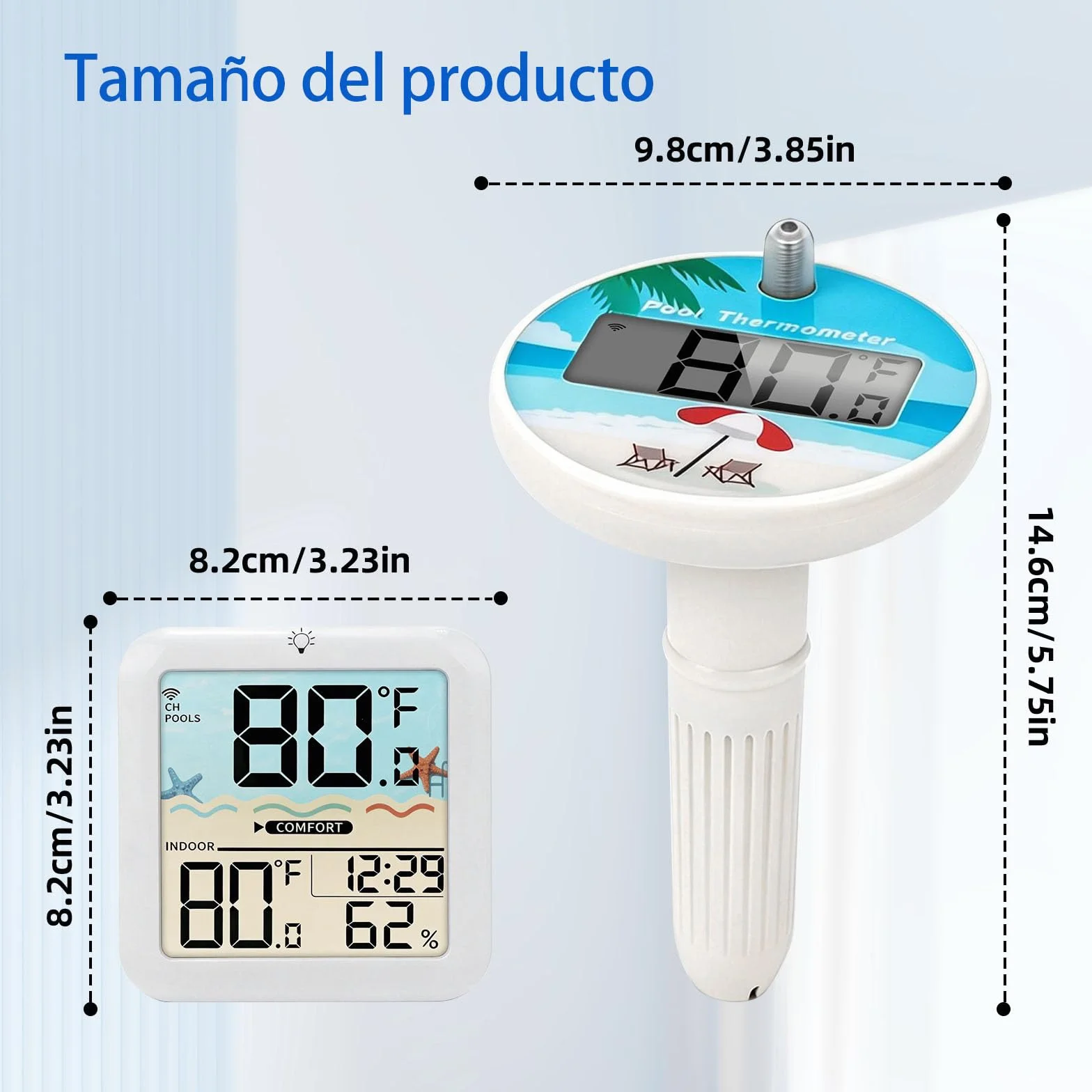 Termómetro inalámbrico para piscina flotante IP68 pantalla digital 100 m alcance