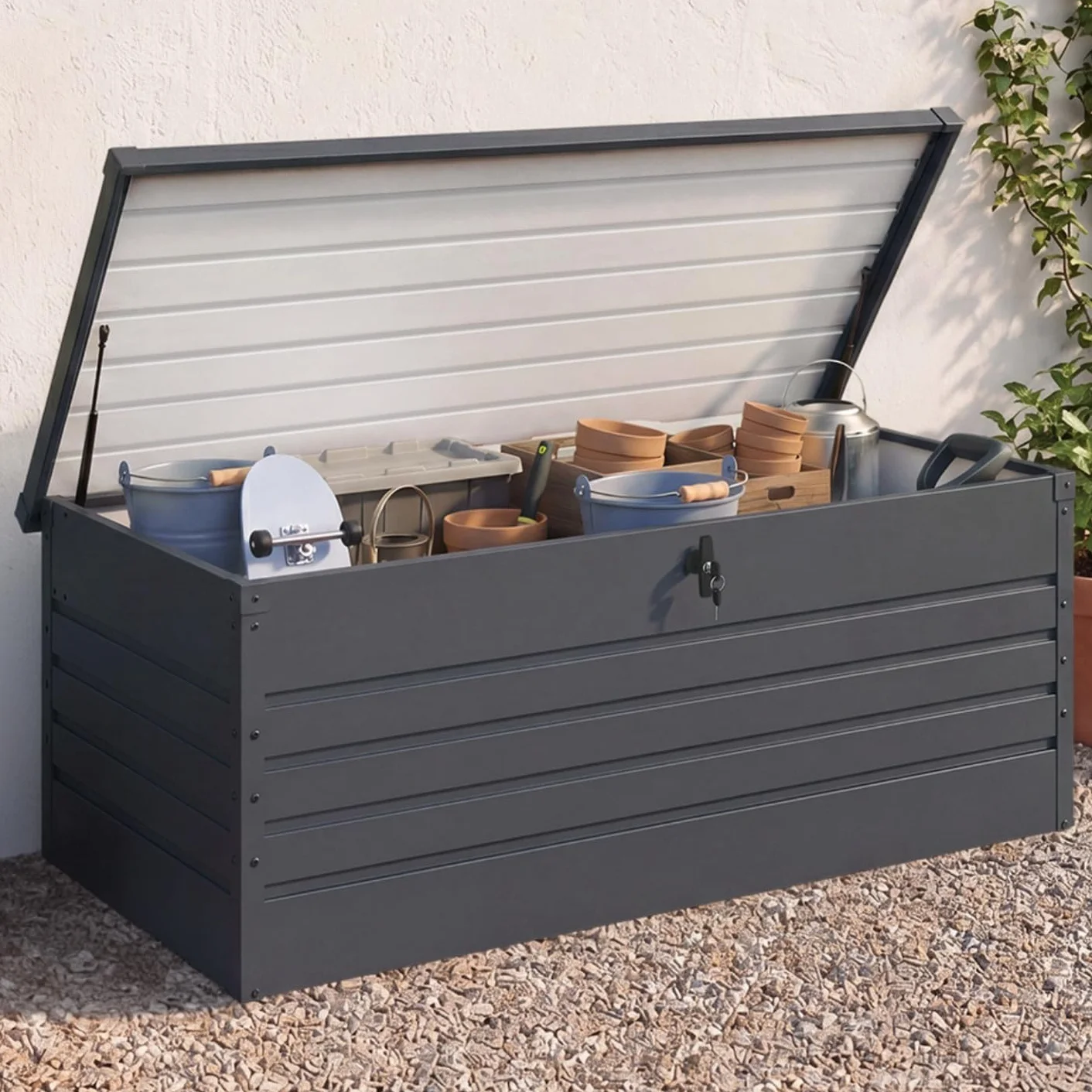 Caja de almacenamiento metal con cerradura 600 L 165x70x63 cm gris antracita