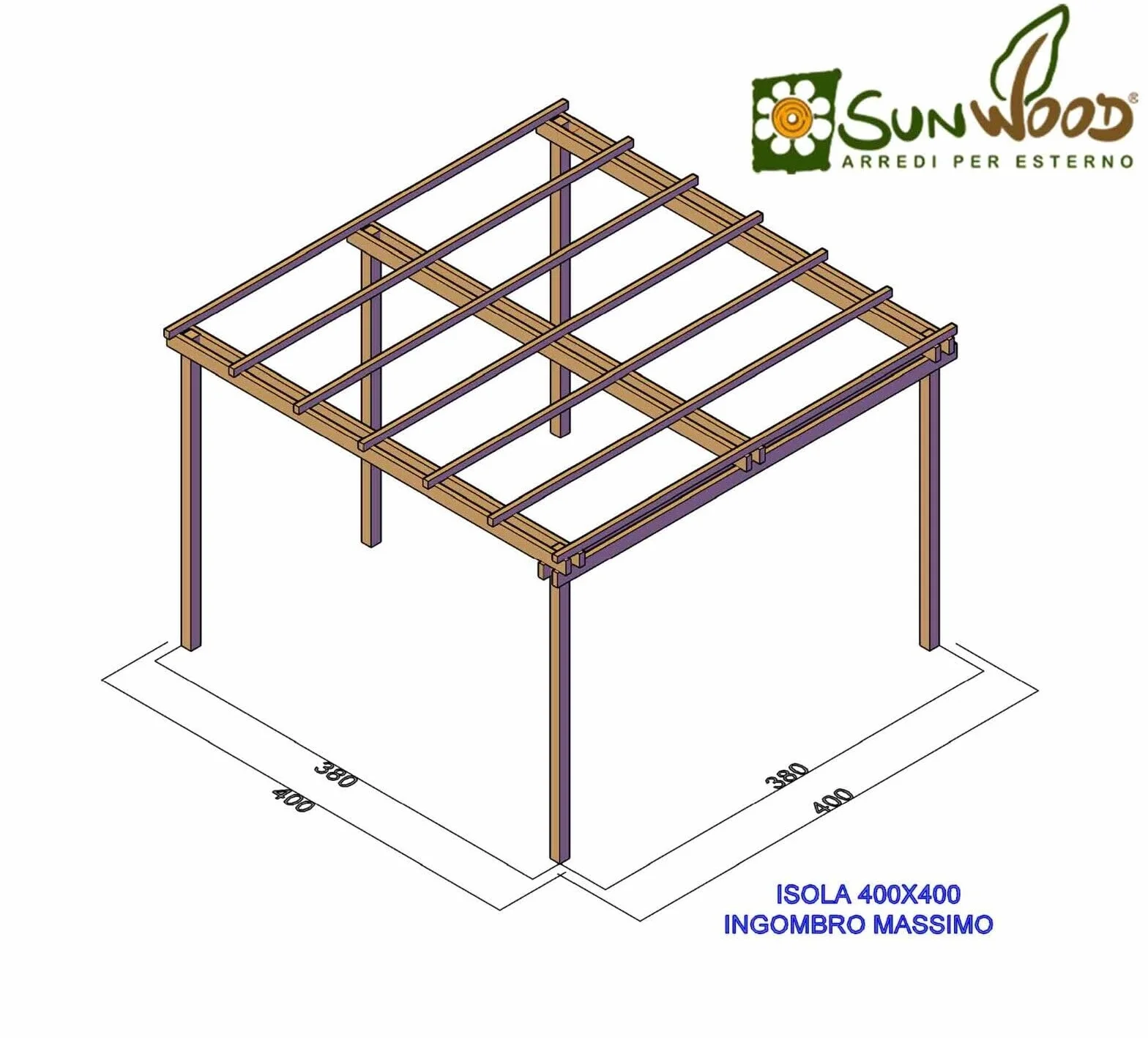 Pérgola de jardín autoportante 3 x 3 metros madera de pino impregnada clase 4