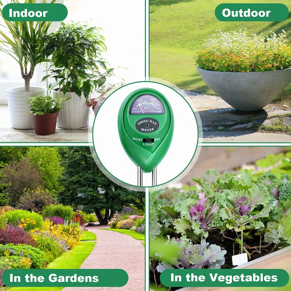 Flintronic Medidor de Humedad del Suelo 3 en 1, Probador de Suelo con pH, Luz y Humedad, para Jardín