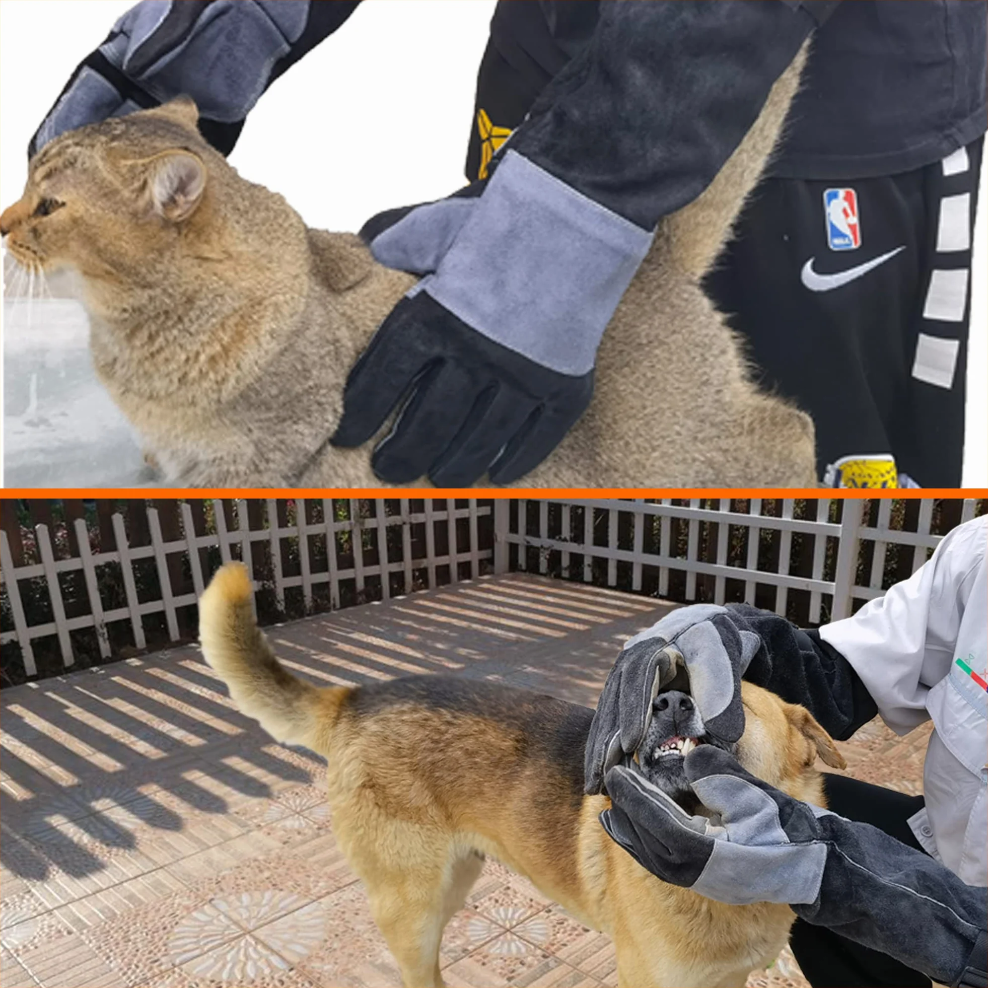 Guantes Manejo Animales Cuero 60 cm Anti Mordida Anti Espinas XL Atrapar Reptiles