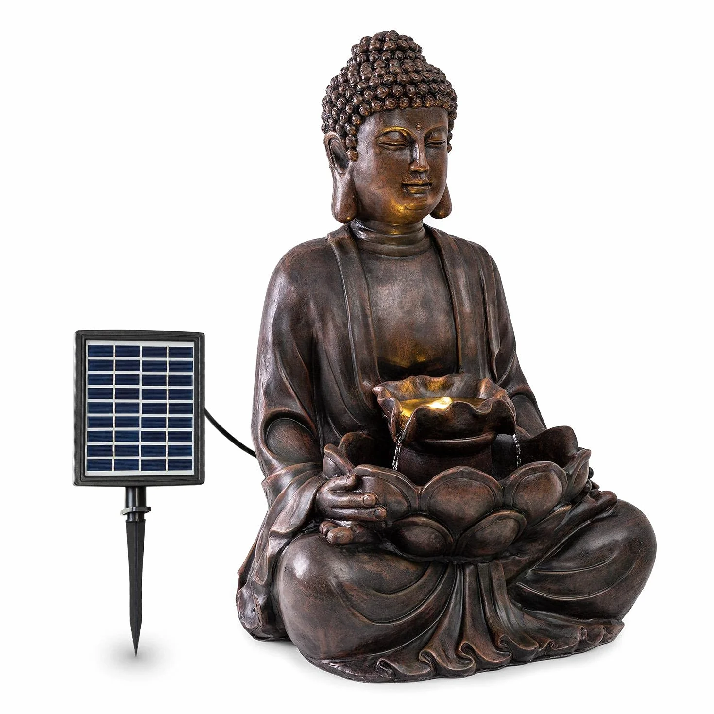 blumfeldt Dharma - Fuente Solar, para Interiores y Exteriores, Potencia 2,8 W, Poliresina, Resistente Intemperie, Circuito Cerrado, Batería Recargable, Iluminación LED, 48 x 72 x 41 cm, Bronce