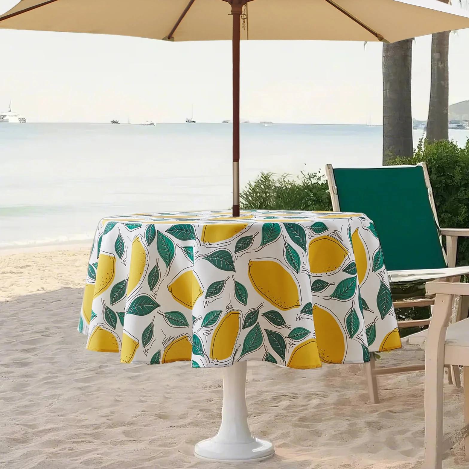 SUCHDECO Mantel redondo para exteriores 150 cm impermeable floral con agujero para sombrilla y cremallera lavable amarillo limón