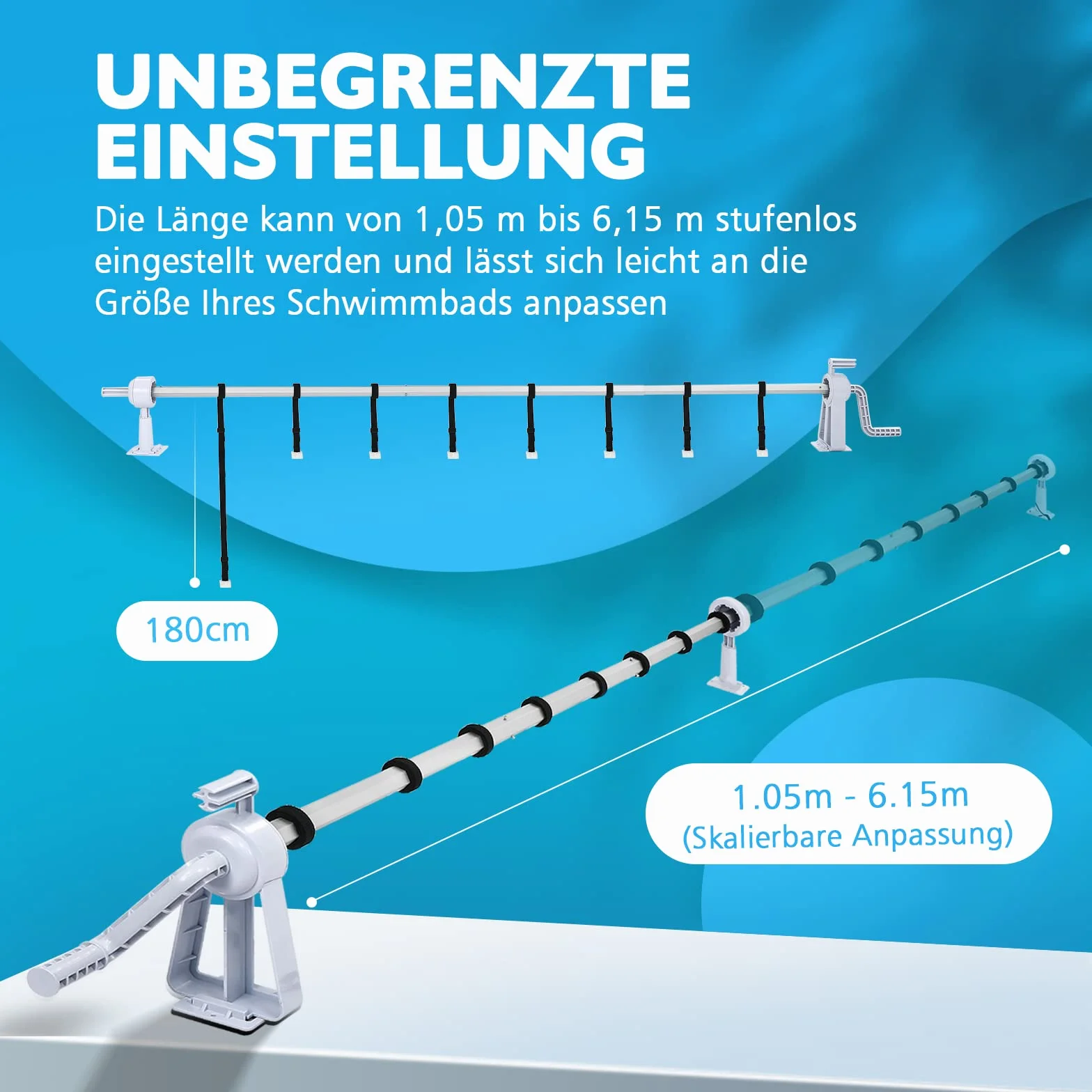 UISEBRT Sistema de enrollado para piscina 1,05 m – 6,15 m enrollador de láminas con cintas de fijación