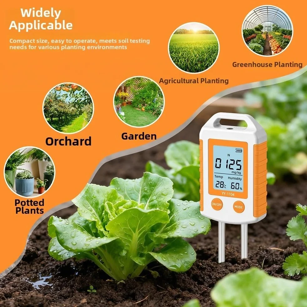 YY-1104 Medidor de prueba de suelo para paisajismo y cultivo Medidas Nitrógeno Fósforo Potasio pH Humedad y temperatura