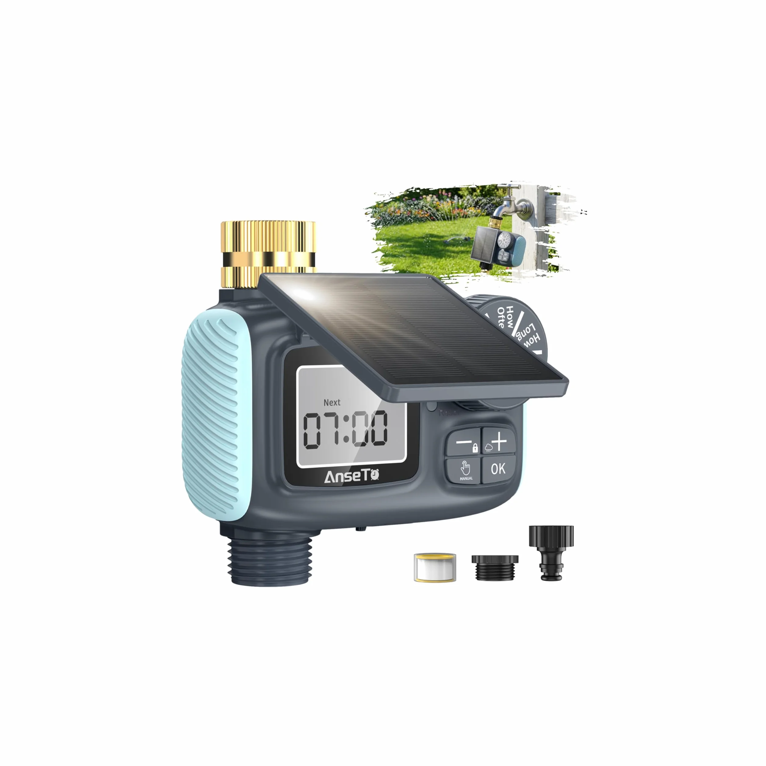 Temporizador de Riego Automático LCD con Carga Solar y Tipo C para Jardín