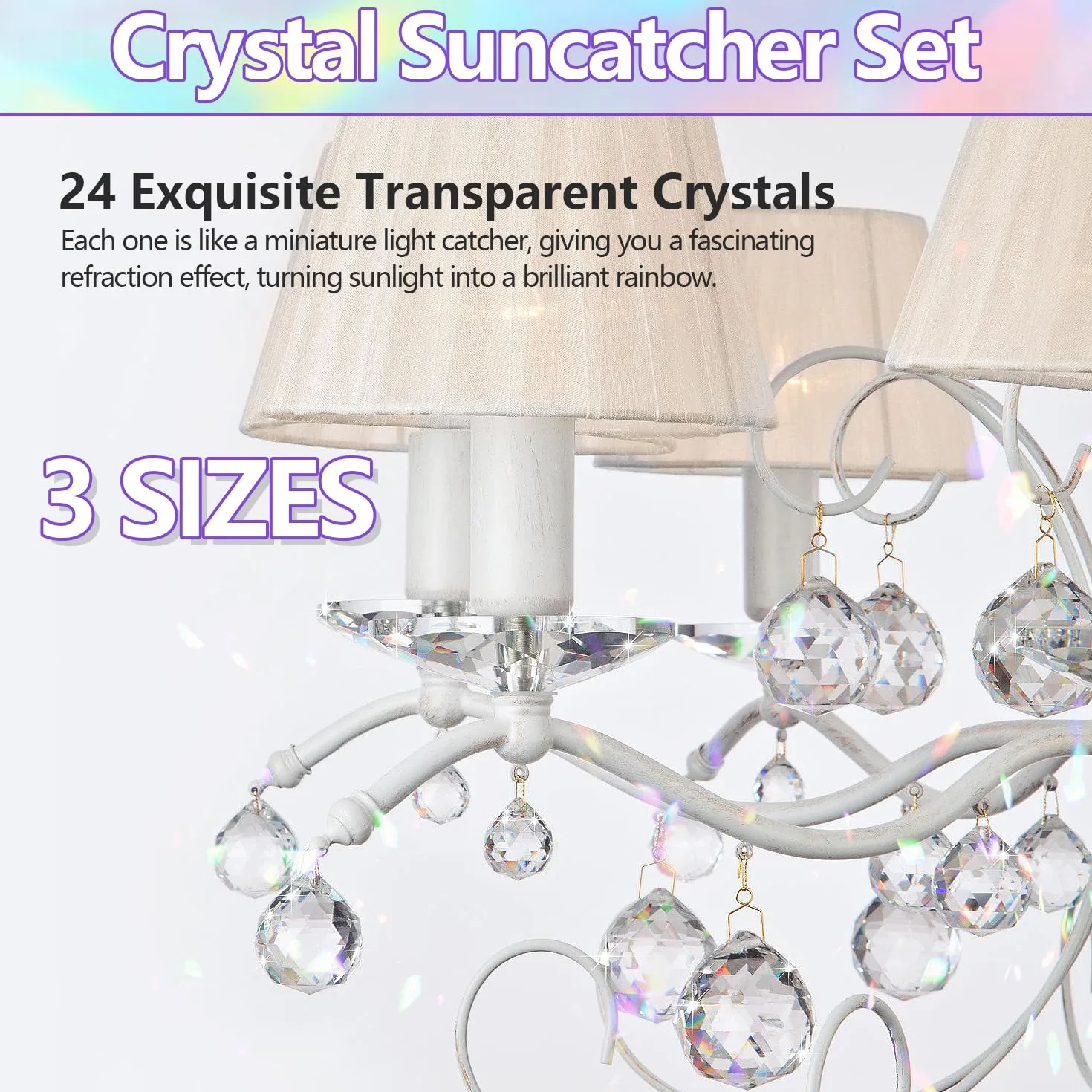 Atrapasoles Bola de Cristal Prisma 24 Piezas Reutilizables Colgante Transparente 20mm 24mm 29mm Decoración
