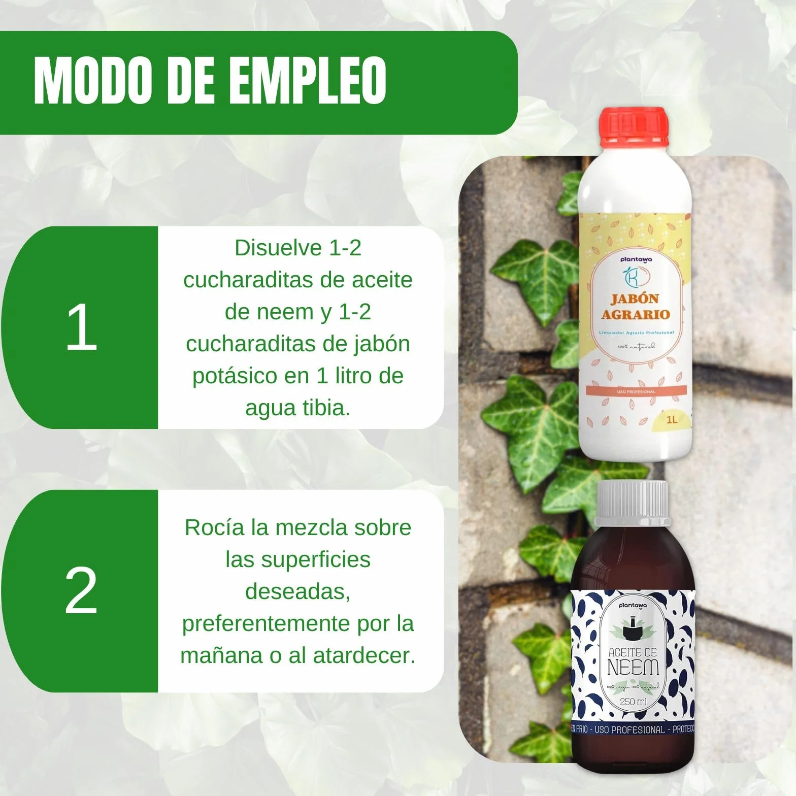 PLANTAWA Jabón Potásico 1L + Aceite de Neem 250ml Solución Multiusos