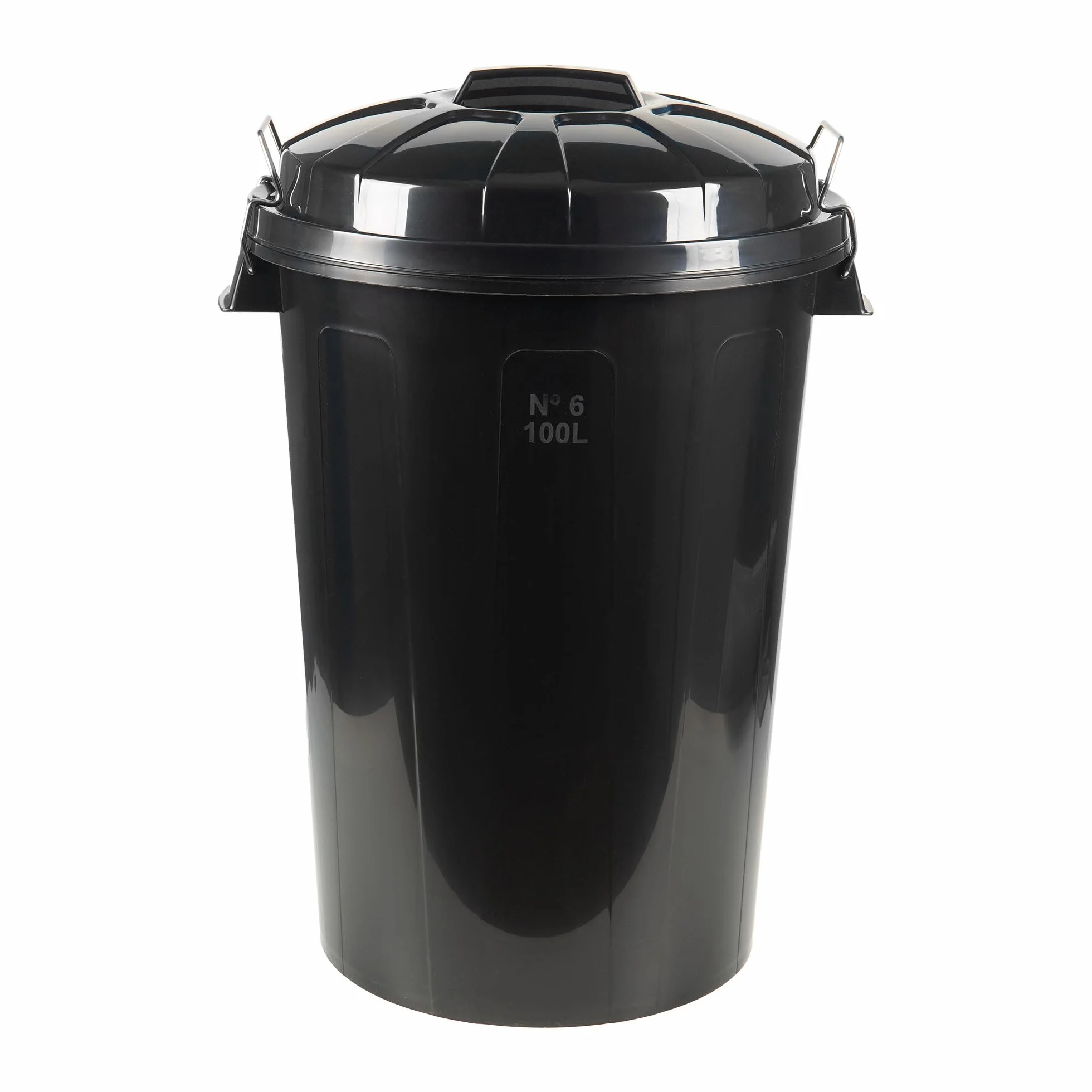 Cubo de basura negro 100 litros polipropileno tapa metálica asas metálicas
