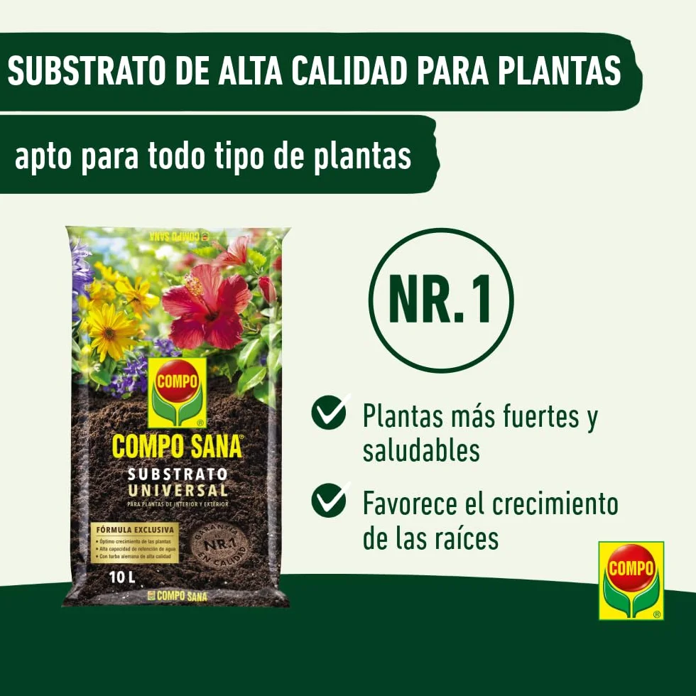 COMPO SANA Substrato Universal 10 L para Plantas de Interior, Terraza y Jardín