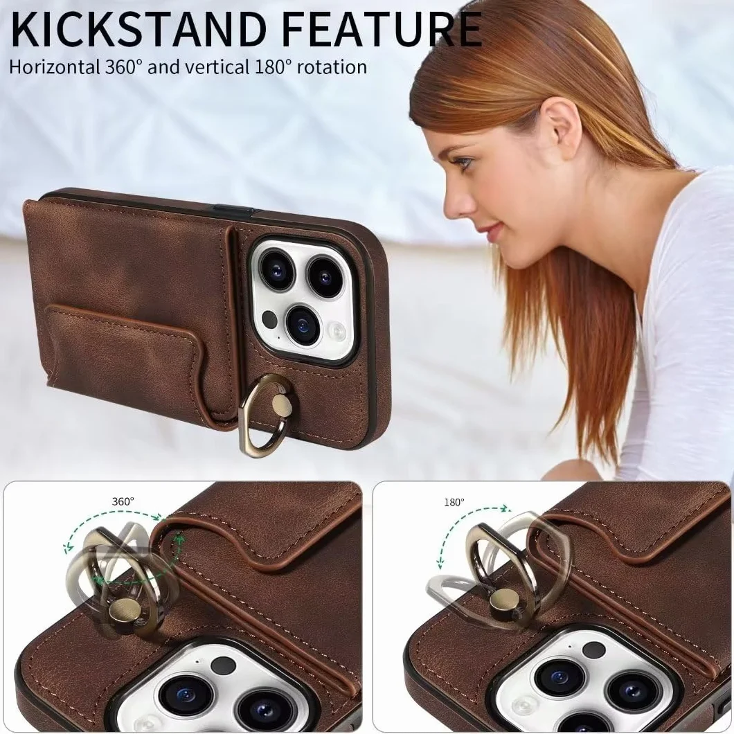 Funda para iPhone 13 con anillo, piel sintética, cartera con ranuras para tarjetas, soporte magnético, protección completa