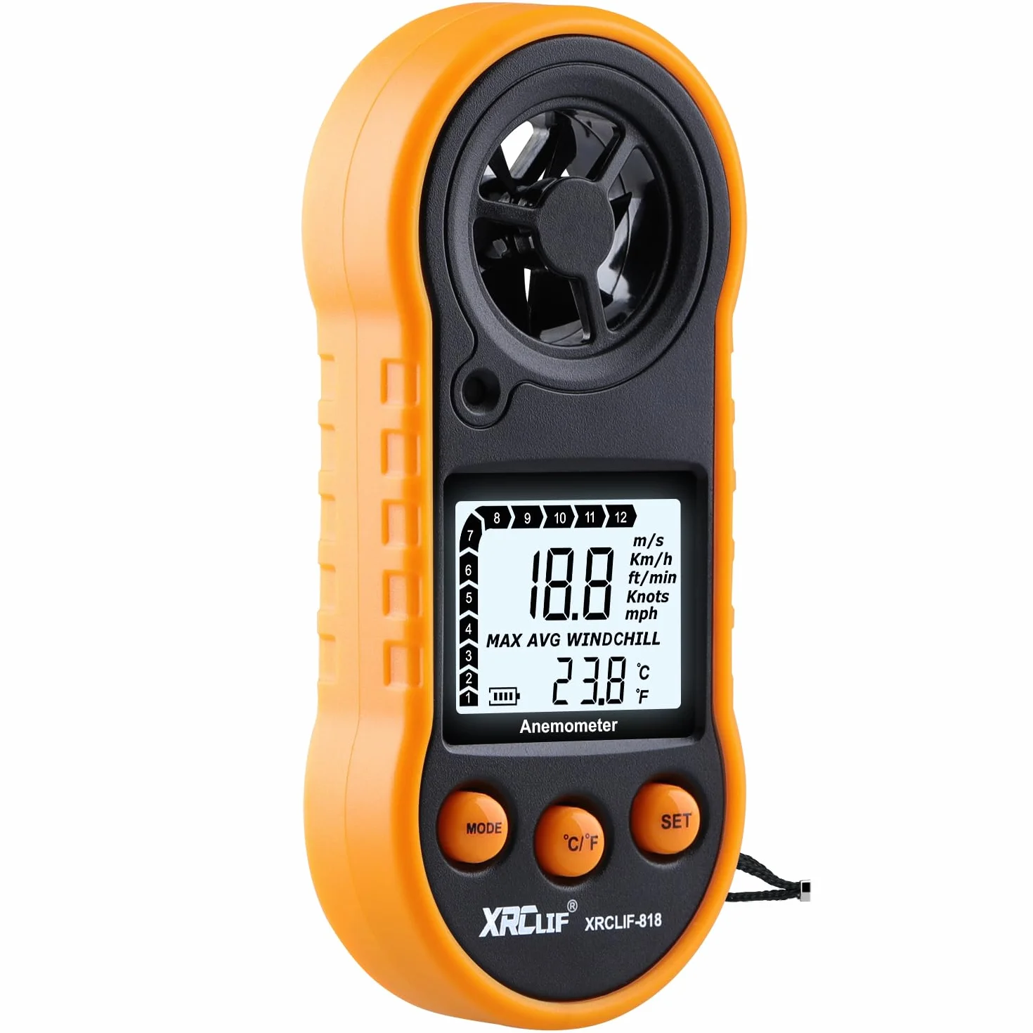 Anemómetro digital de mano, medidor de velocidad del viento, flujo de aire y temperatura