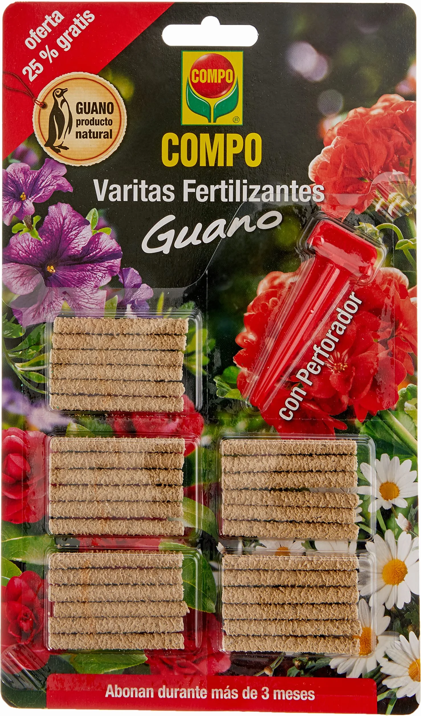 COMPO Varitas fertilizantes con guano para plantas interior exterior 30 unidades