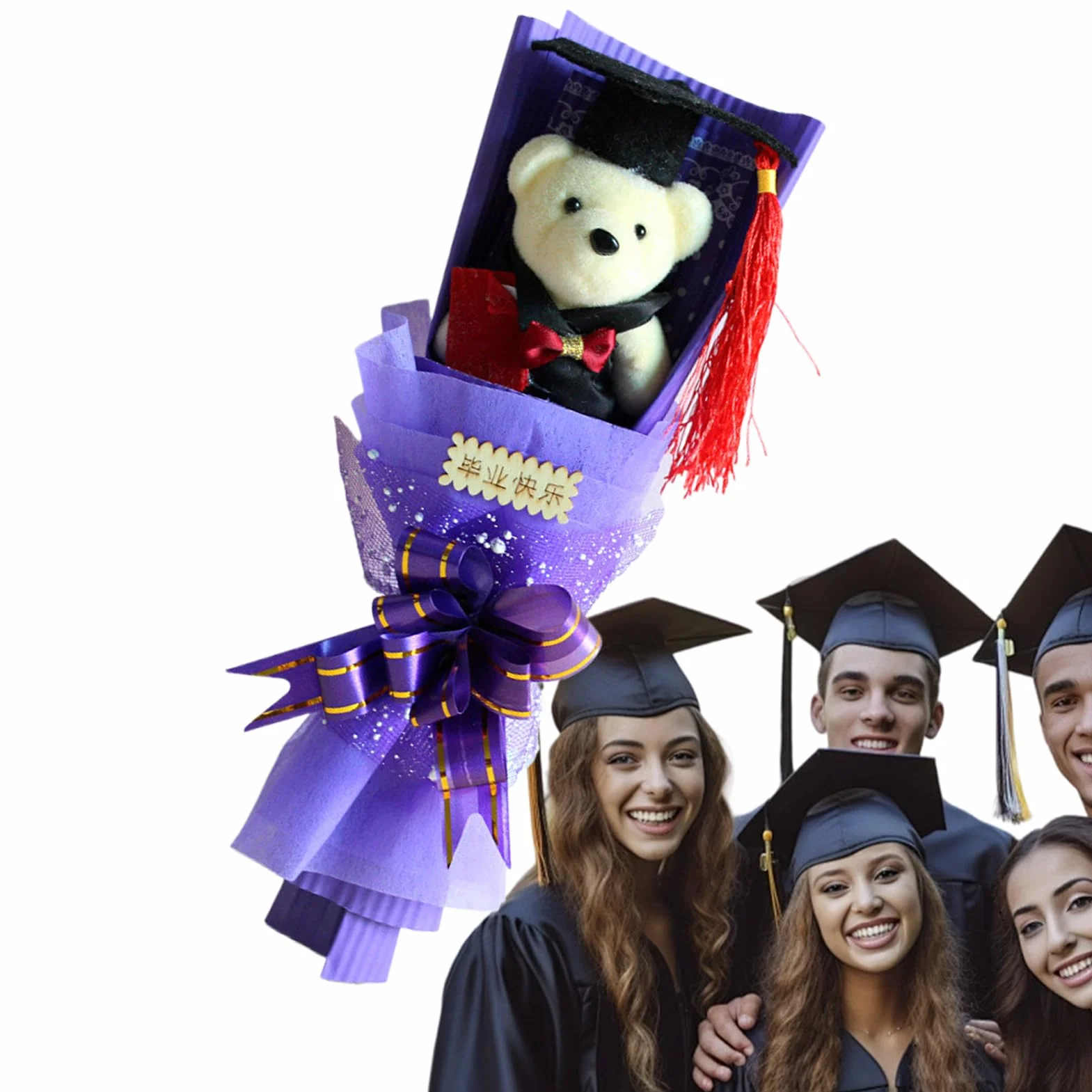 Oso Graduado con Birrete y Arreglo Floral Decorativo - Recuerdo Especial para Graduados