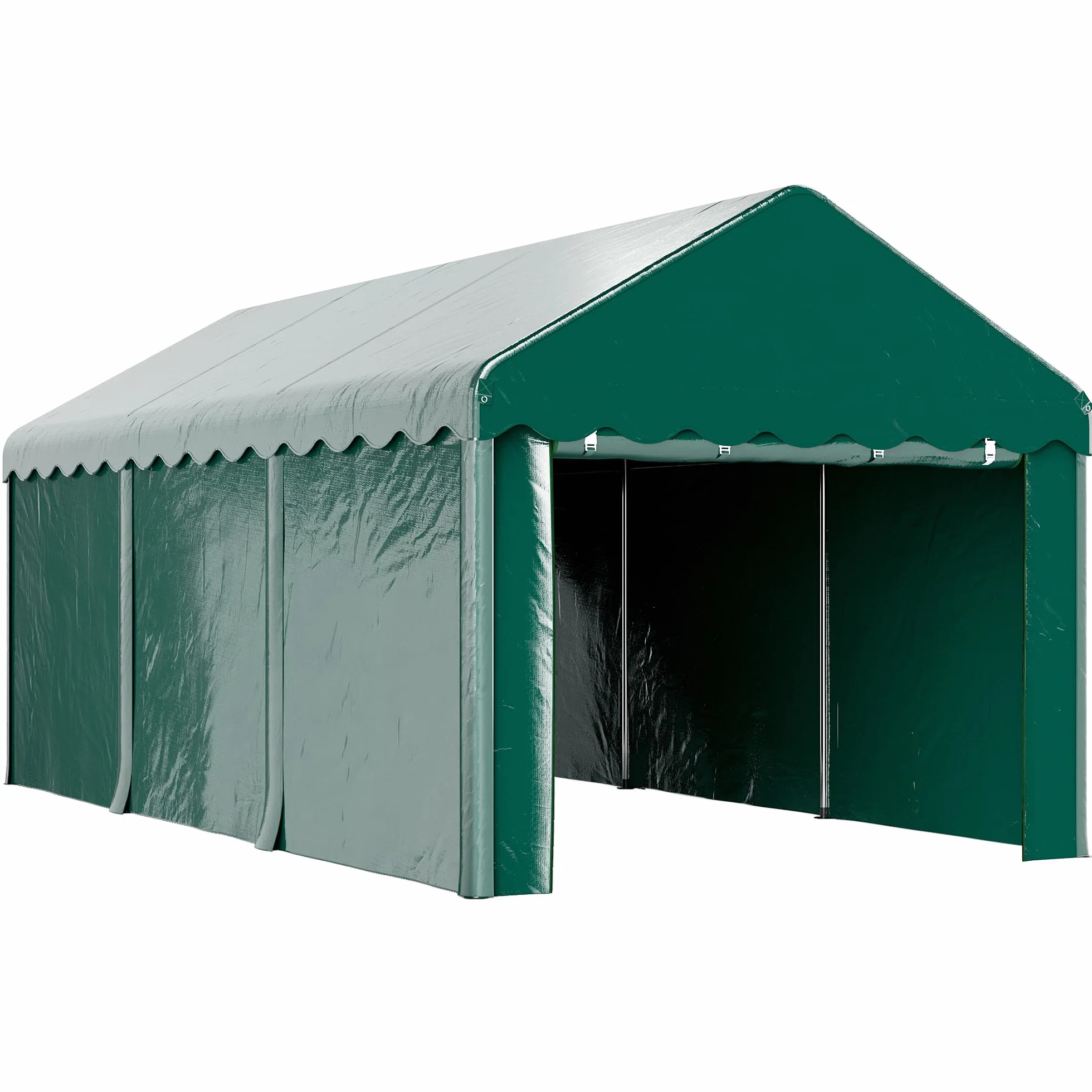 Outsunny Carpa Garaje 3x6 m Cubierta Coche Exterior 2 Puertas Rollables Tela PE 200 g Protección UV Impermeable
