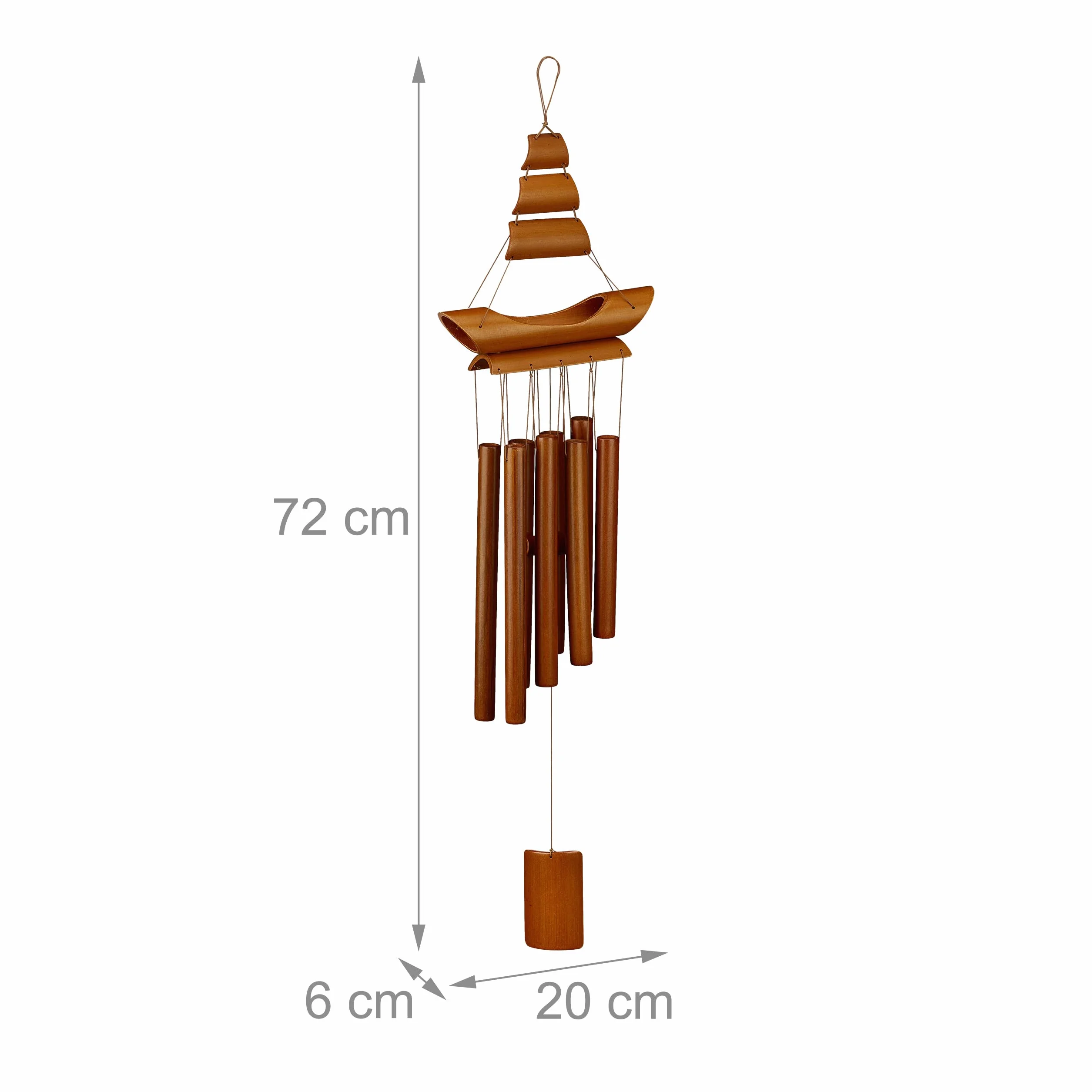 Relaxdays Carillón Viento Bambú Juego Campanas Diseño Velero Decoración Colgante 72x20x6 cm Marrón