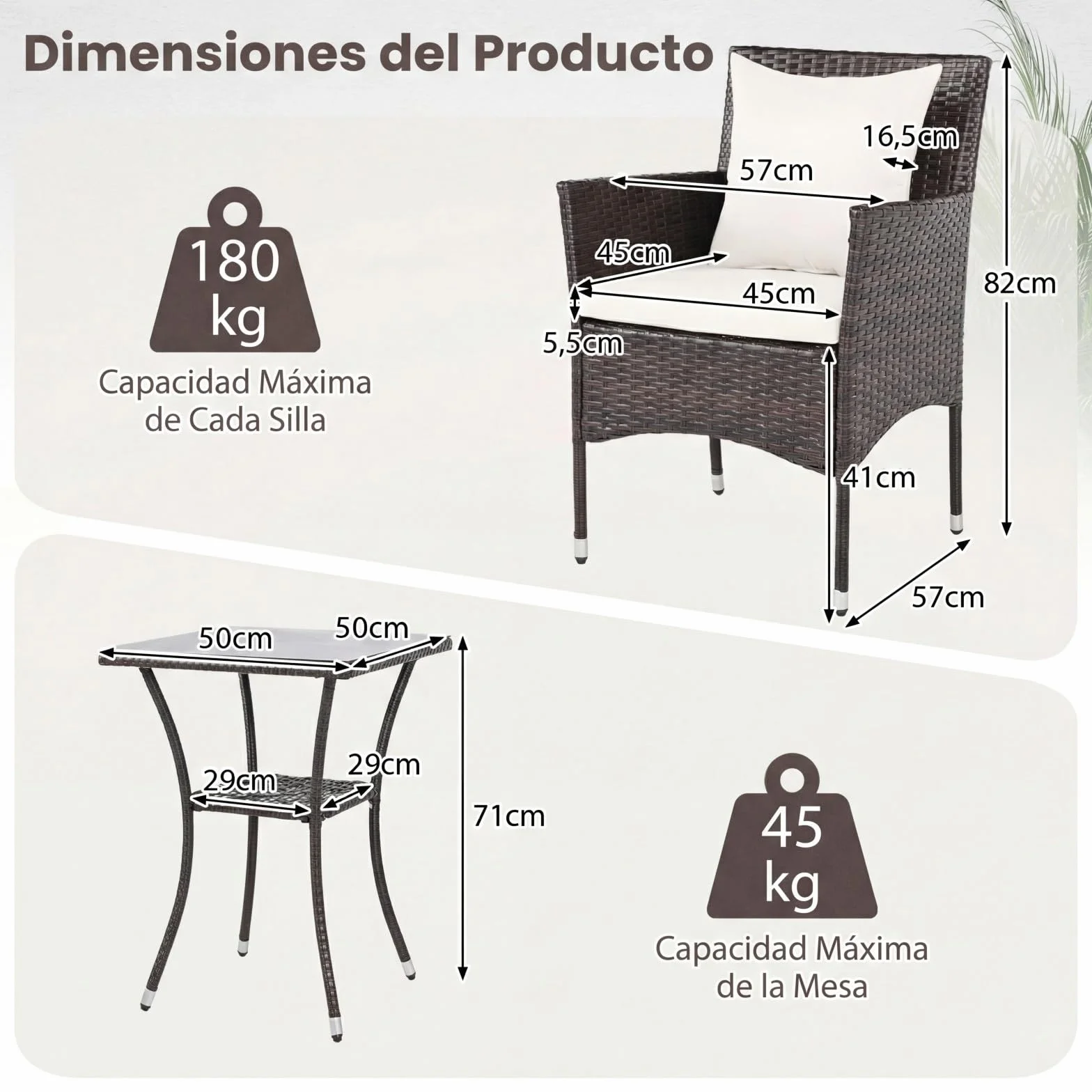 COSTWAY Conjunto Mesa y Sillas Jardín 3 Piezas, Mesa Terraza Exterior Cristal Templado 2 Nivel, Muebles Conversación con Cojines
