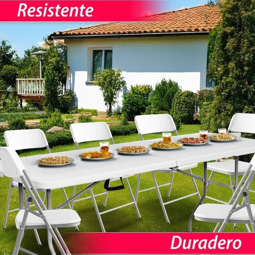 LOLAhome Conjunto Mesa 180 cm y 6 Sillas Plegable, de Acero Anticorrosión y HDPE | Resistente, fácil Transporte, fácil Montaje | Ideal Acampadas, Picnic, Catering, Jardín, Terraza