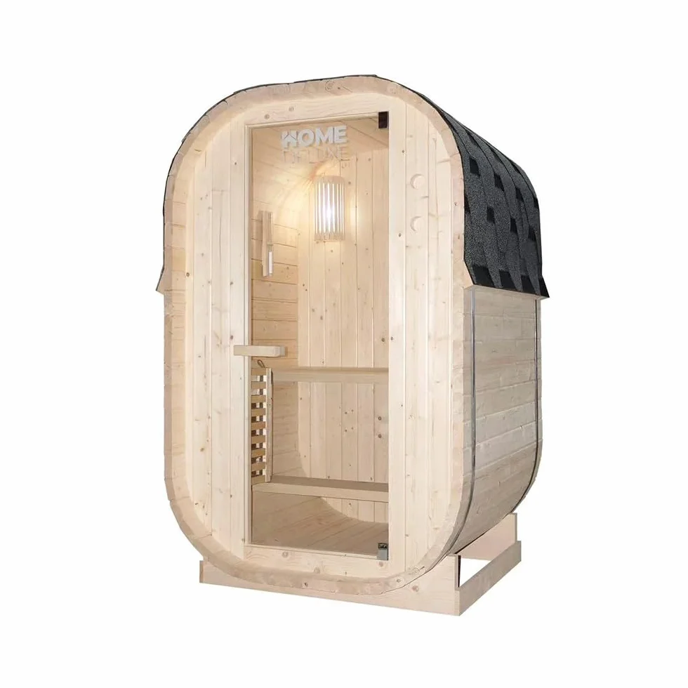 Home Deluxe Sauna de Exterior Cube S - Dimensiones: Aprox. 194 cm x 120 cm, Madera: Madera de Abeto - Incl. Calefactor de Sauna y Accesorios de Sauna I Sauna de jardín, Sauna de Exterior, Barril de